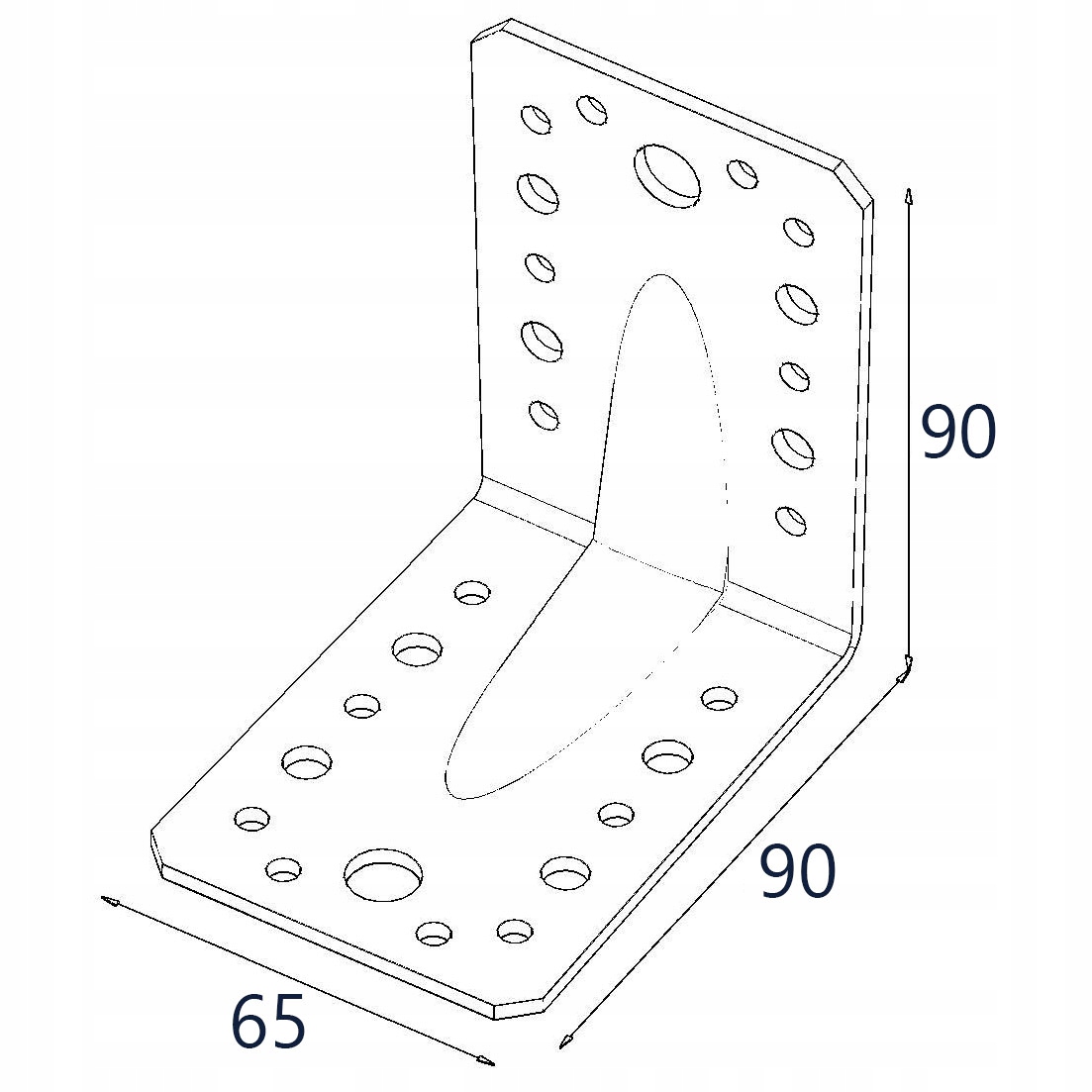 Łącznik Kątownik Ciesielski 90x90x65x2,5mm KP1 Szerokość produktu 6.5 cm