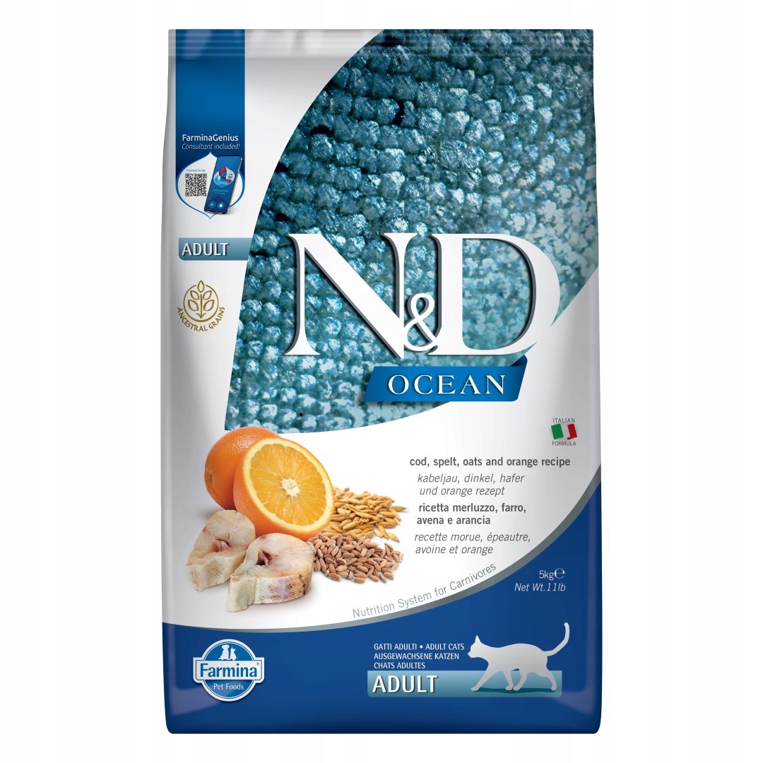 Levně Farmina N&d Cat Ocean Cod Spelt Oats 5 kg Suché Krmivo s treskou Pro Kočky