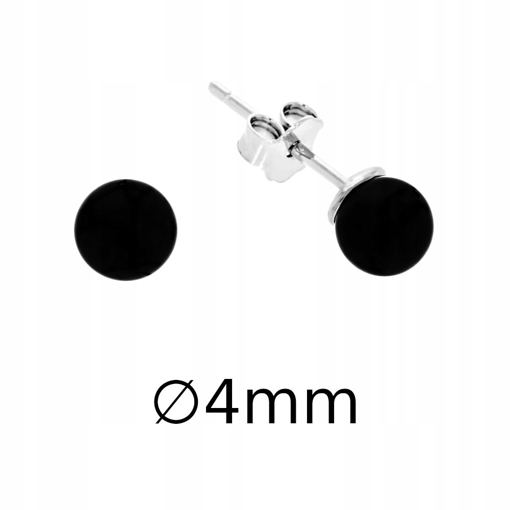 

Srebrne Kolczyki 925 Czarne Kulki Onyks 4mm