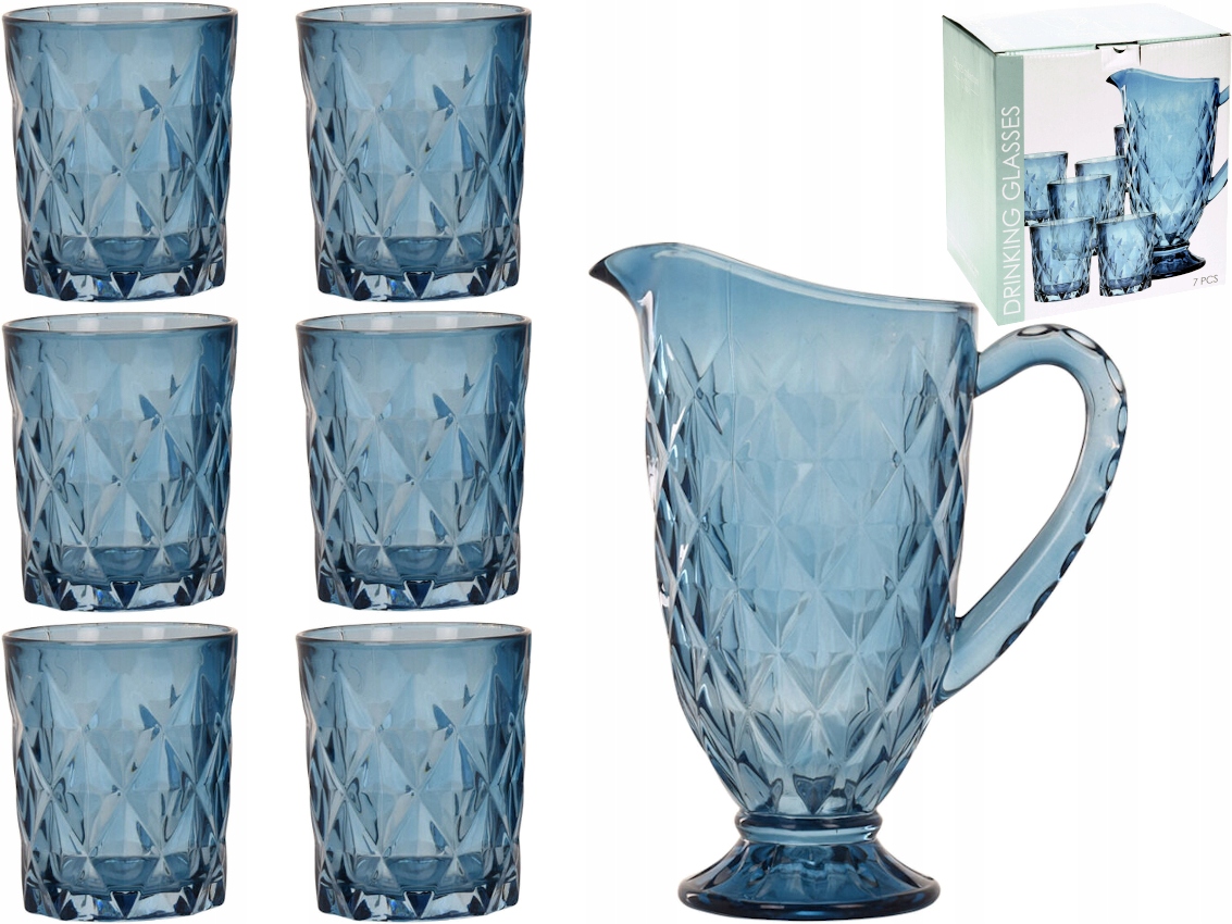 

Szklany Zestaw Dzbanek 1 L + 6 Szklanek 250ml Blue