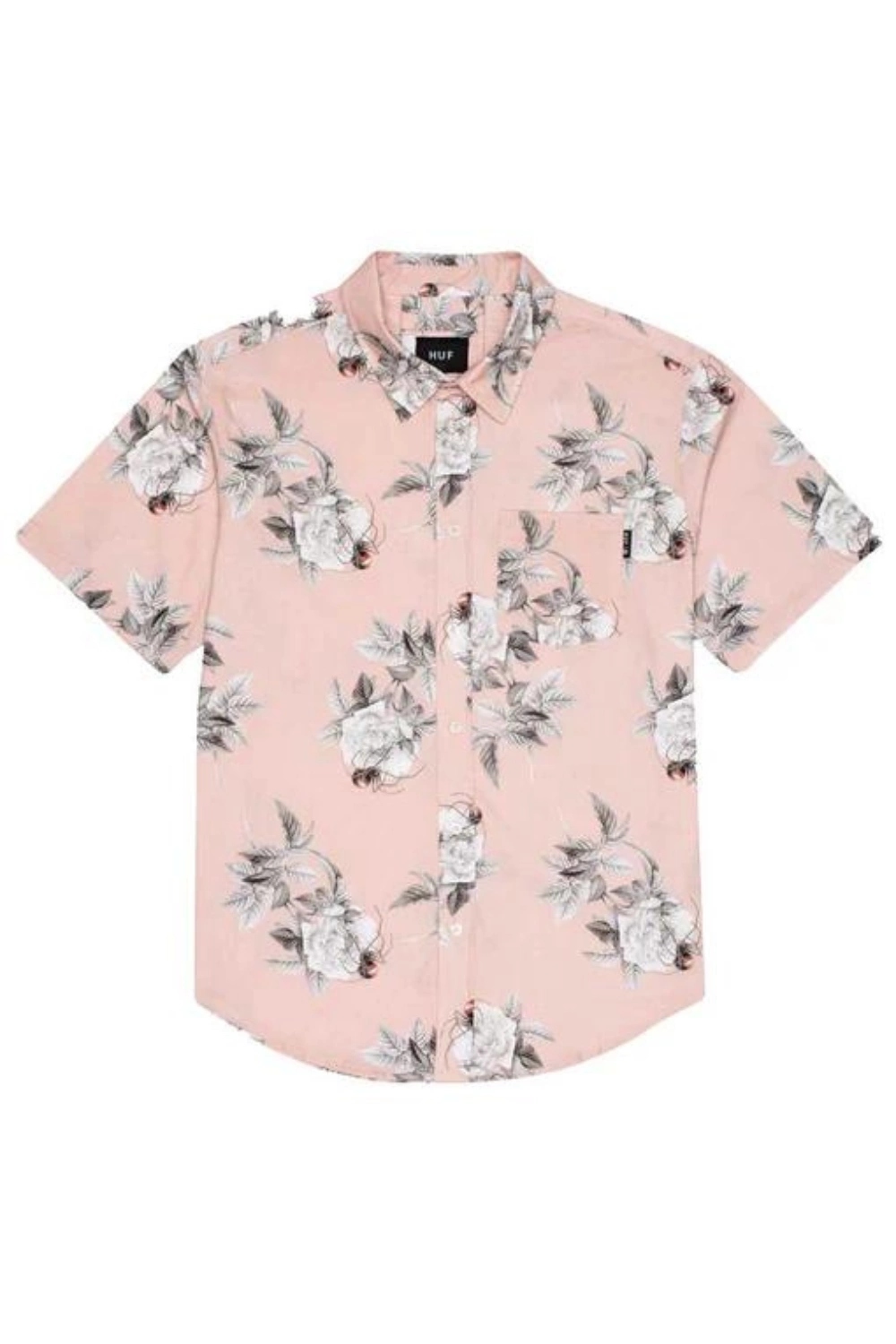 Pánská košile s krátkým rukávem Huf květy růžová bavlněná vel. M