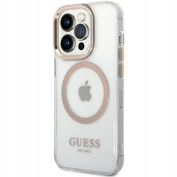 Etui Guess Metal Outline Magsafe na iPhone 15 14 13 złote Guess