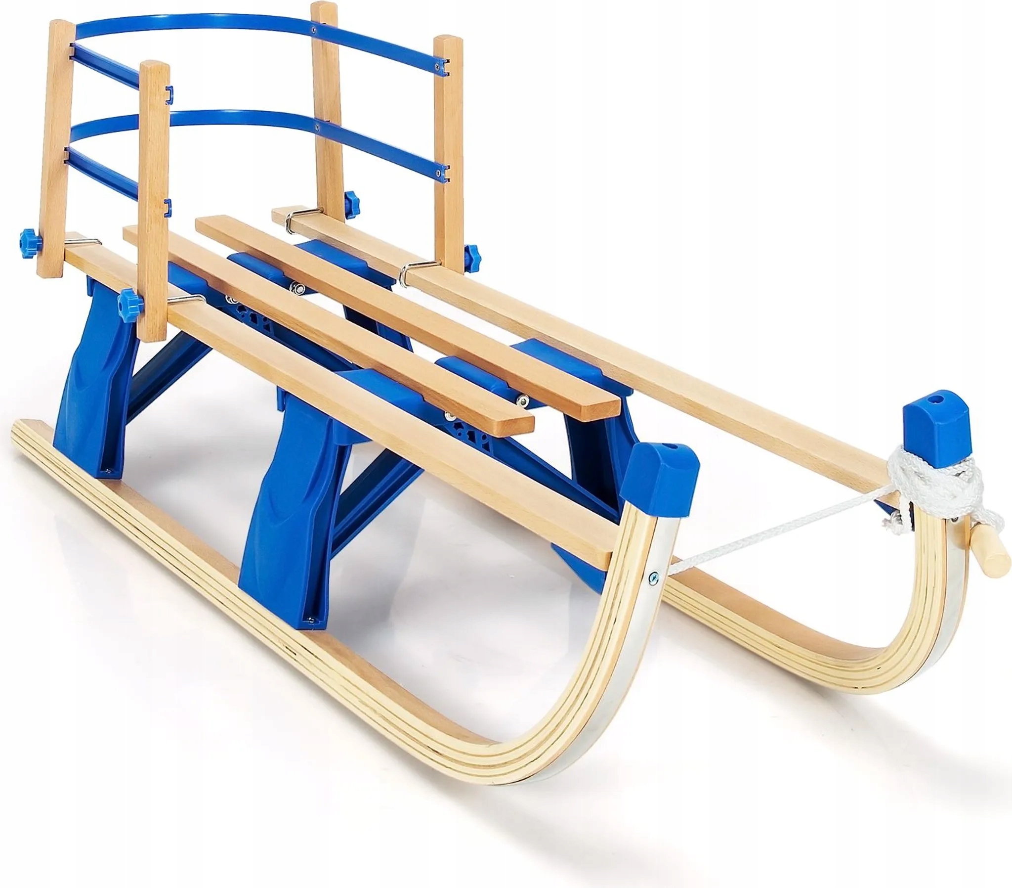 Składane Drewniane Sanki Dziecięce Z Oparciem Niebieskie 43 X 37,5 X 116 CM