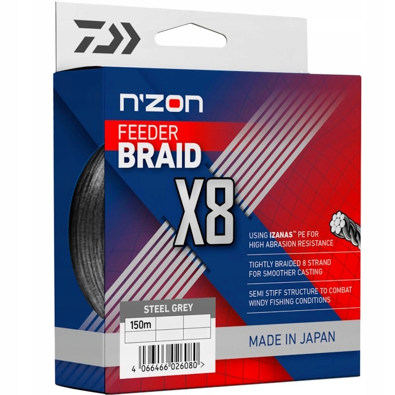 Plecionka Daiwa N'Zon X8 Feeder Braid 0.12mm 8.5kg 19lb 150m Szara Mocna