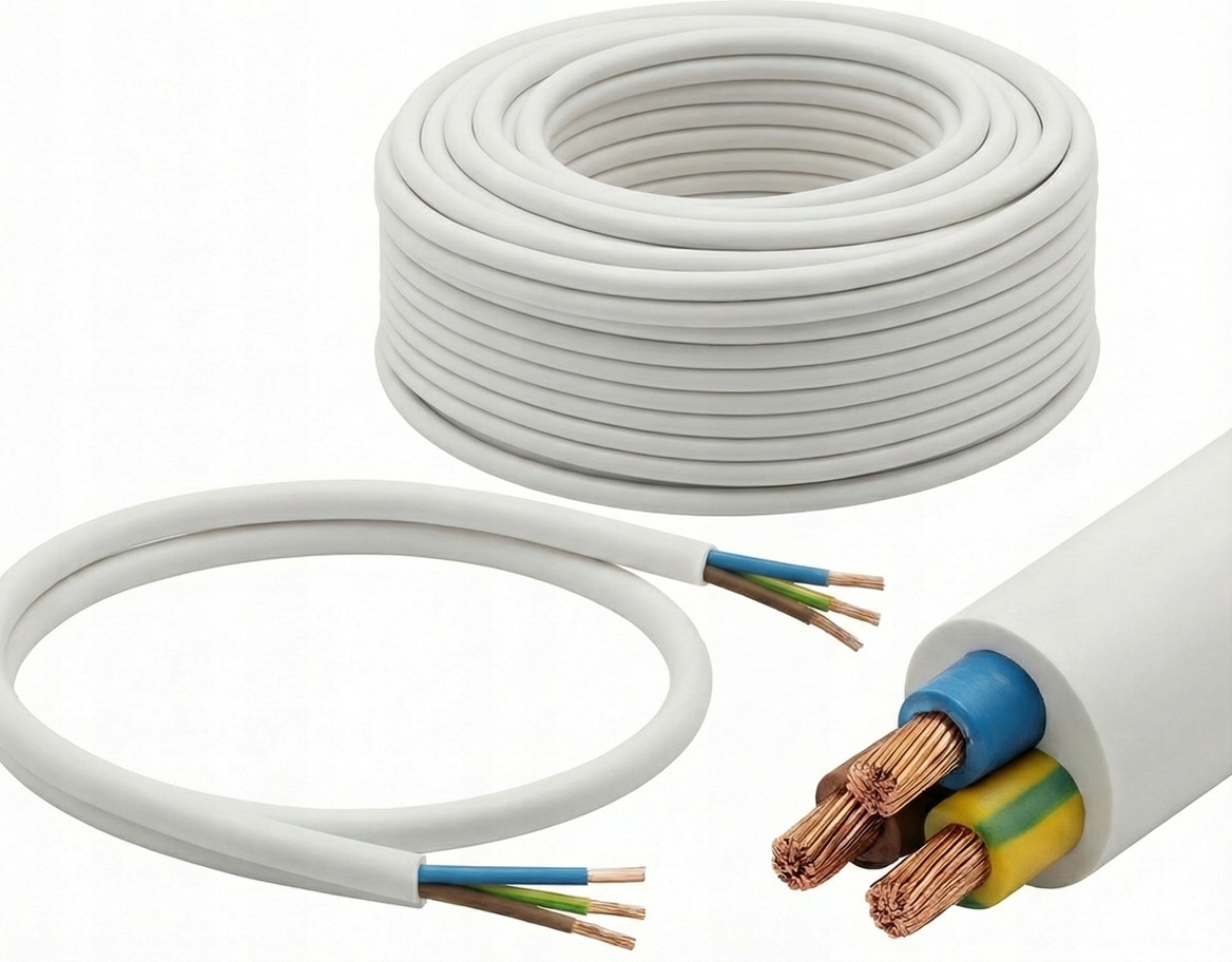 Kabel Przewód Mieszkaniowy Biały Omy 3x0,75 H03VV-F 300V Polski 2x50m