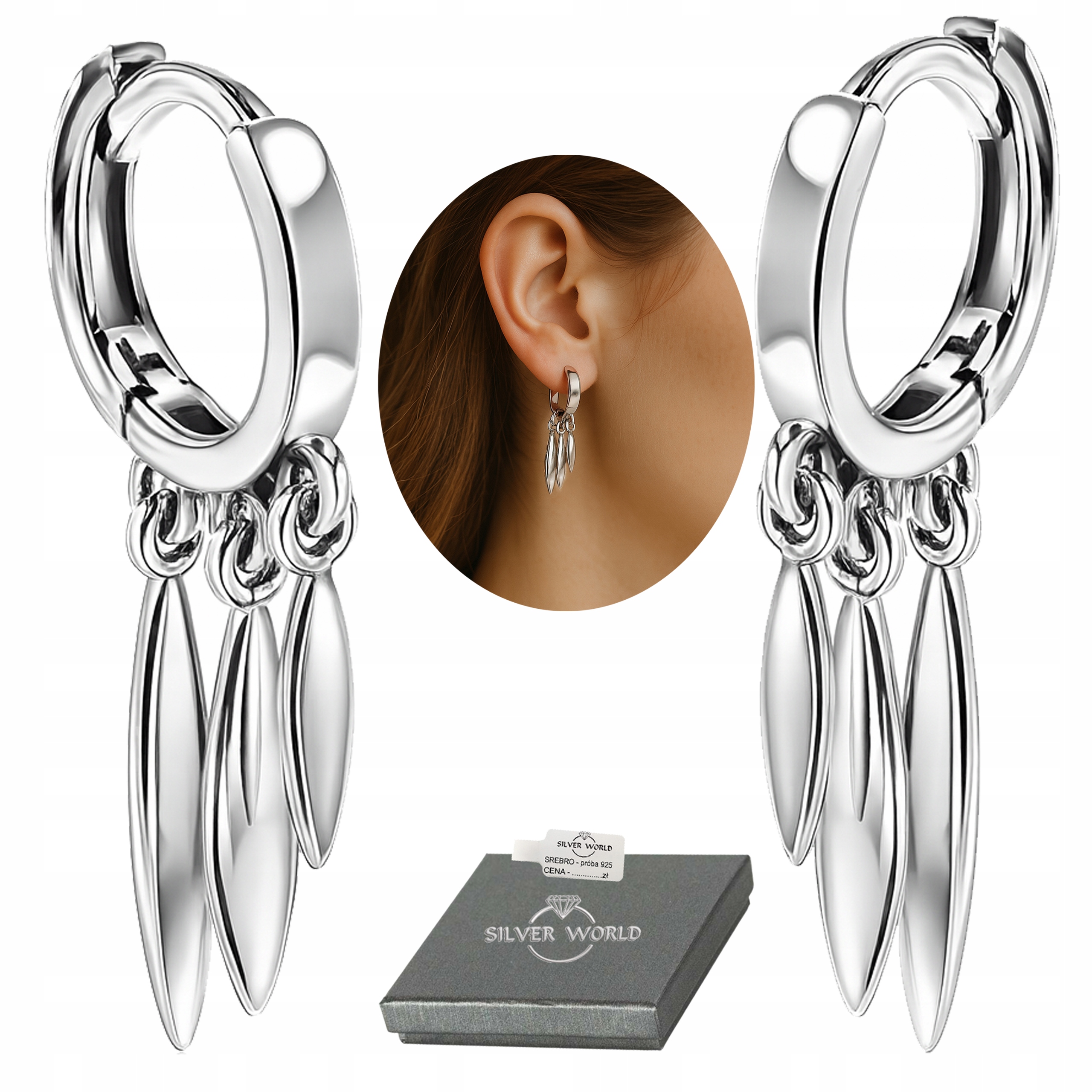 Kolczyki Srebrne 925 Srebro Wiszące Angielskie Łapacz Snów +etui