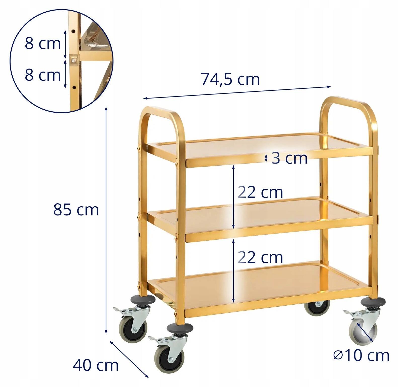 Wózek kelnerski 3 półki do 300kg 69x40 cm Royal Catering RCSW 2.1G 10012422