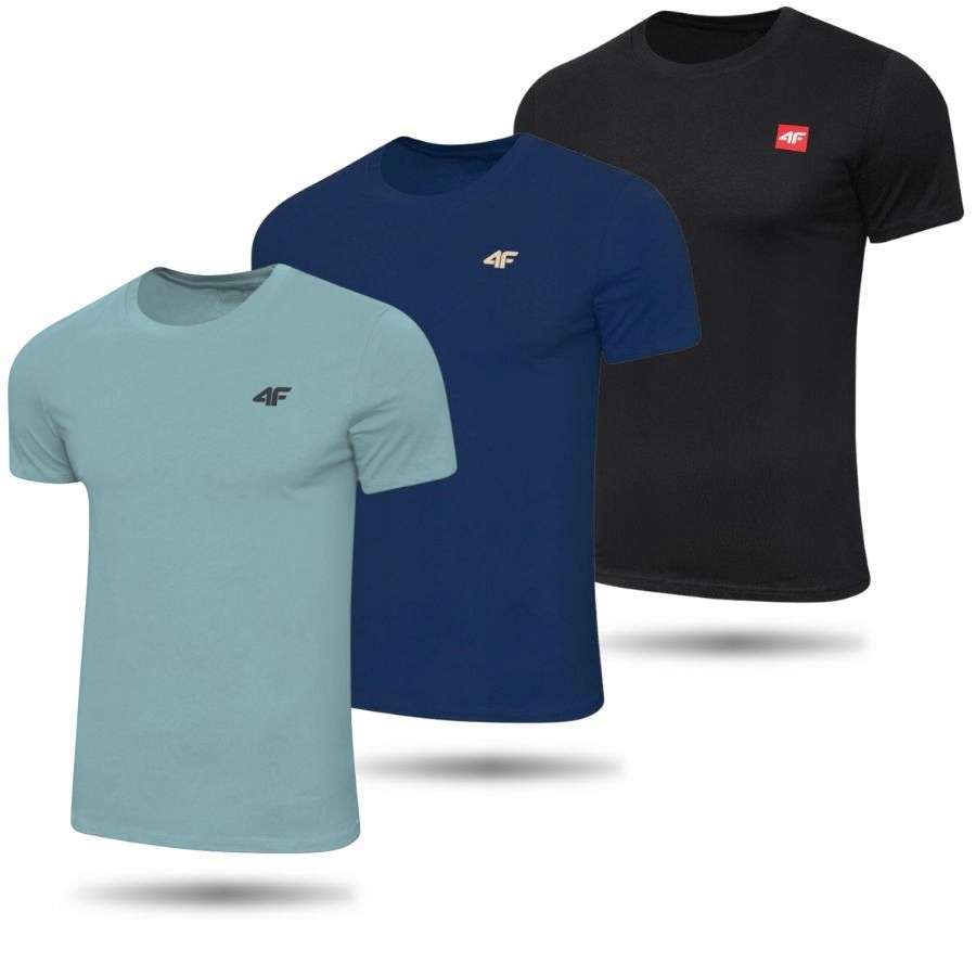 Koszulka męska 4F M1895 3pak granatowa, niebieska, biała 4FWSS24TTSHM1895