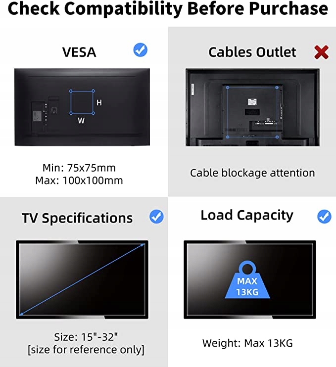 Stojak na TV 15-32 cali LED LCD Model BRAK