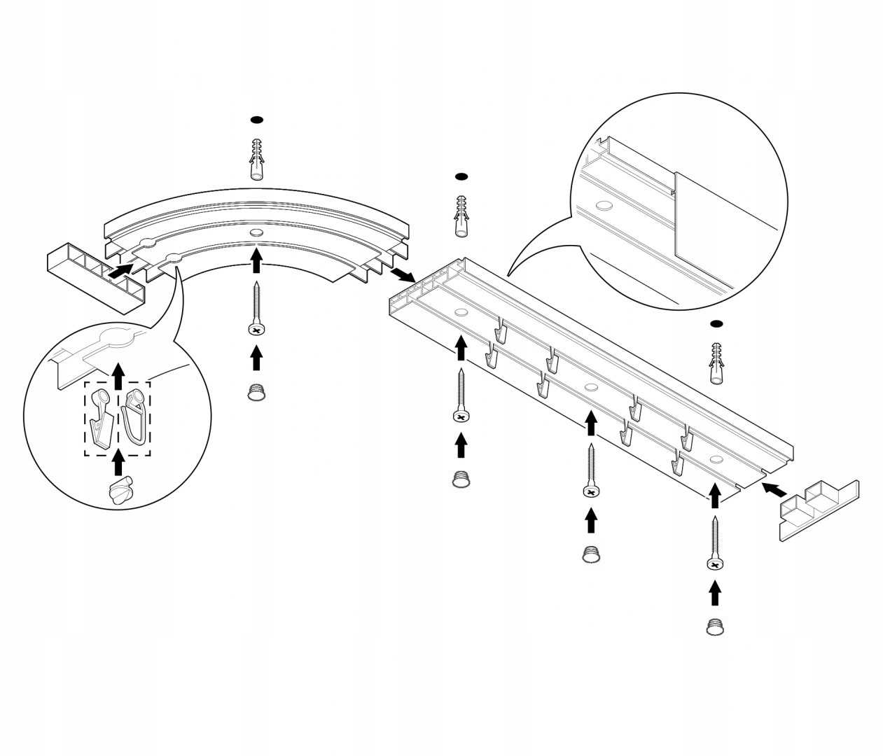 AGRAFKA Z ROLKĄ SZYNY SUFITOWEJ PCV biały 10 szt Zawartość zestawu szyny i elementy