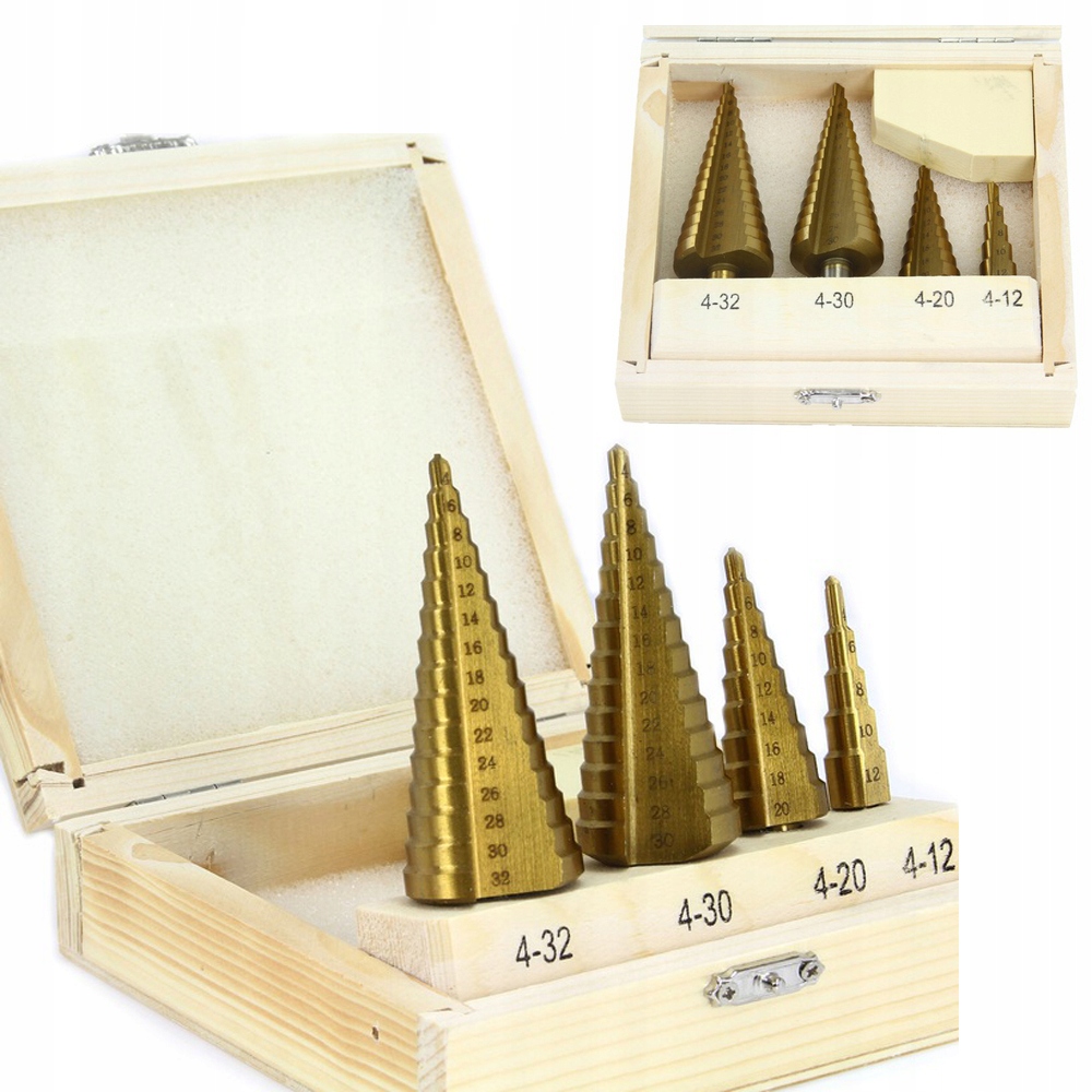 ZESTAW WIERTEŁ STOPNIOWE STOŻKOWE TYTAN HSS 4-32MM