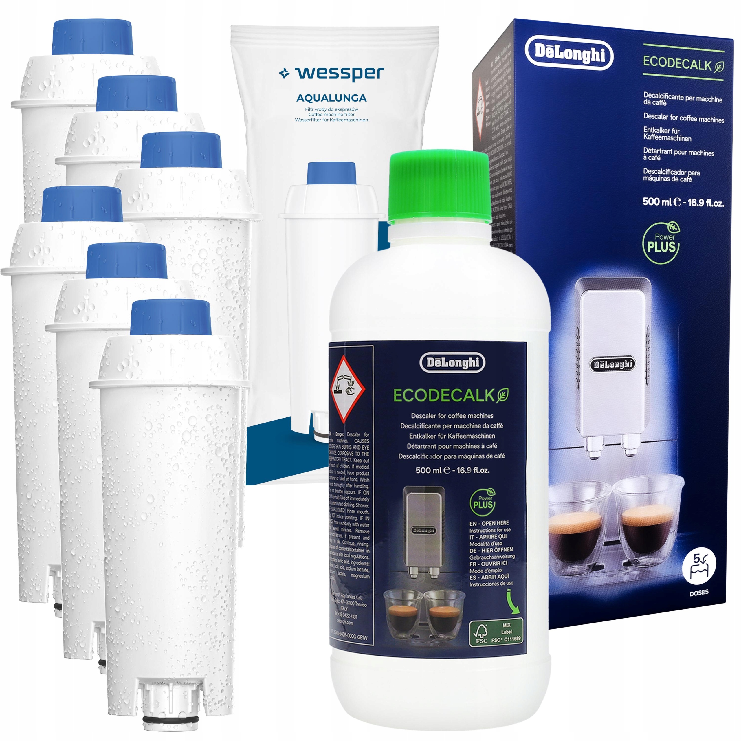 Wessper 6x filtr do wody do ekspresu Delonghi odkamieniacz Delonghi 0,5l