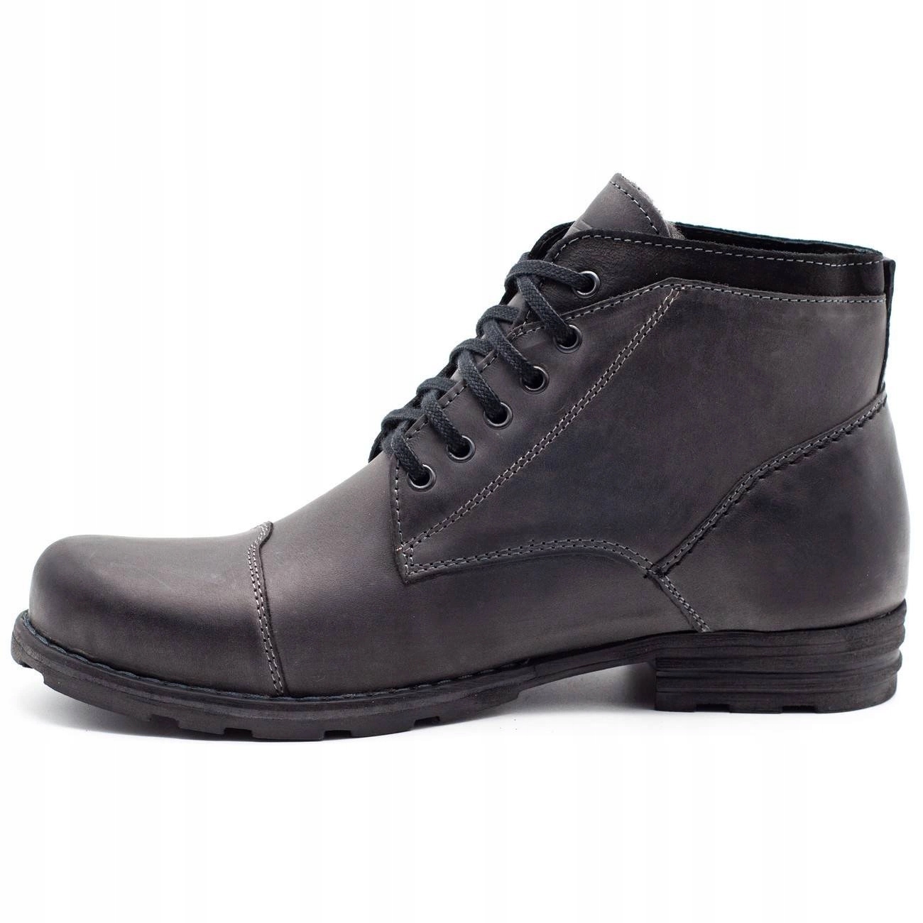 Buty męskie ze skóry naturalnej ocieplane zimowe POLSKIE C15s szare 43 Oryginalne opakowanie producenta pudełko