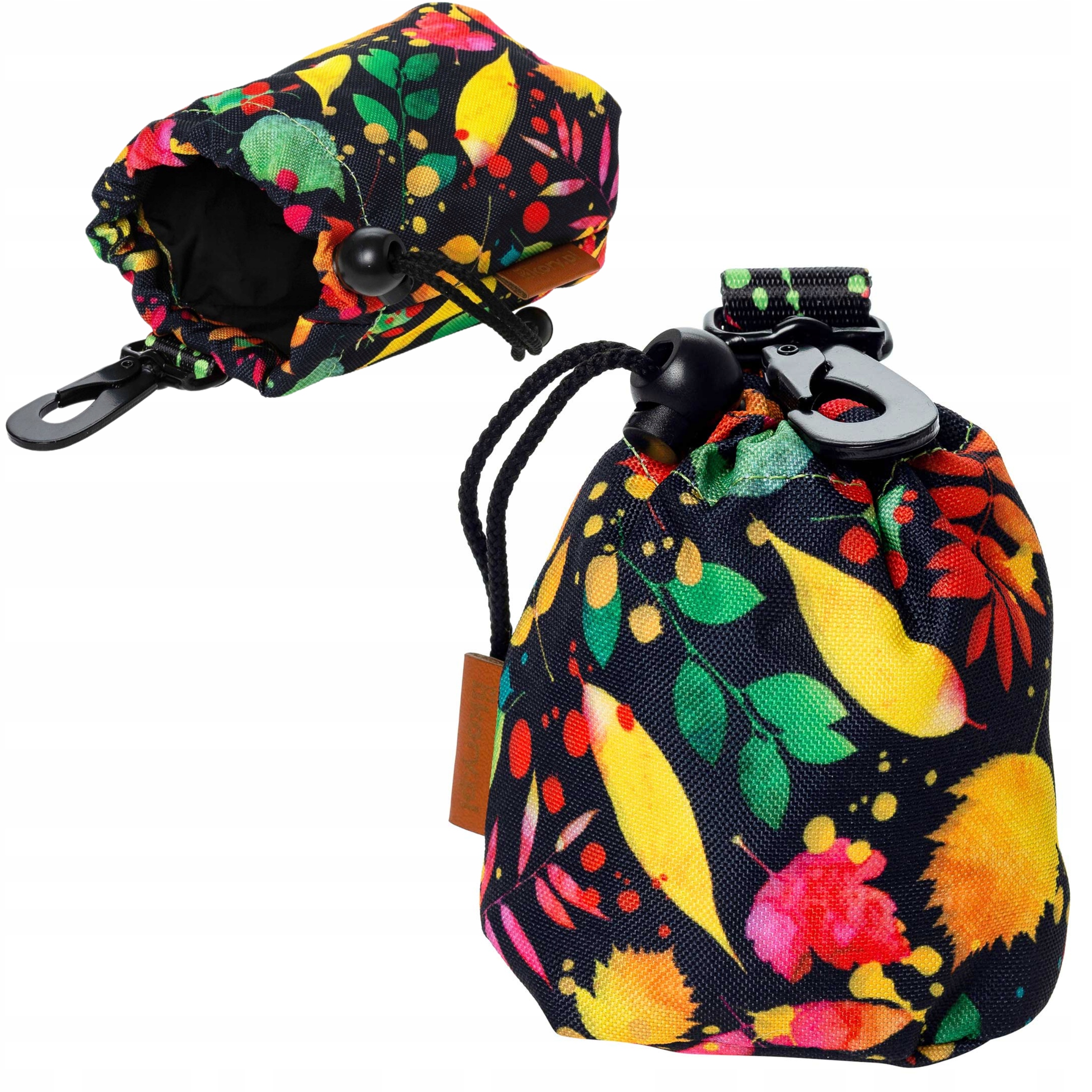 Levně Látkový sáček na pamlsky pro psy Ukory černý S Lístky