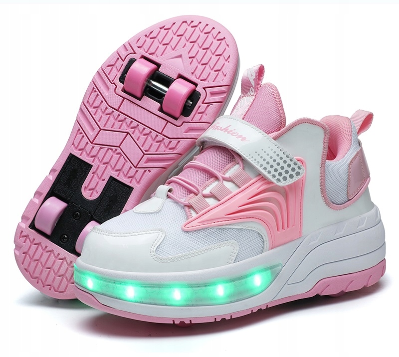 Butorolki Buty Sportowe Z Rolkami Rolki Wrotki 4 Kółka Różowe Led