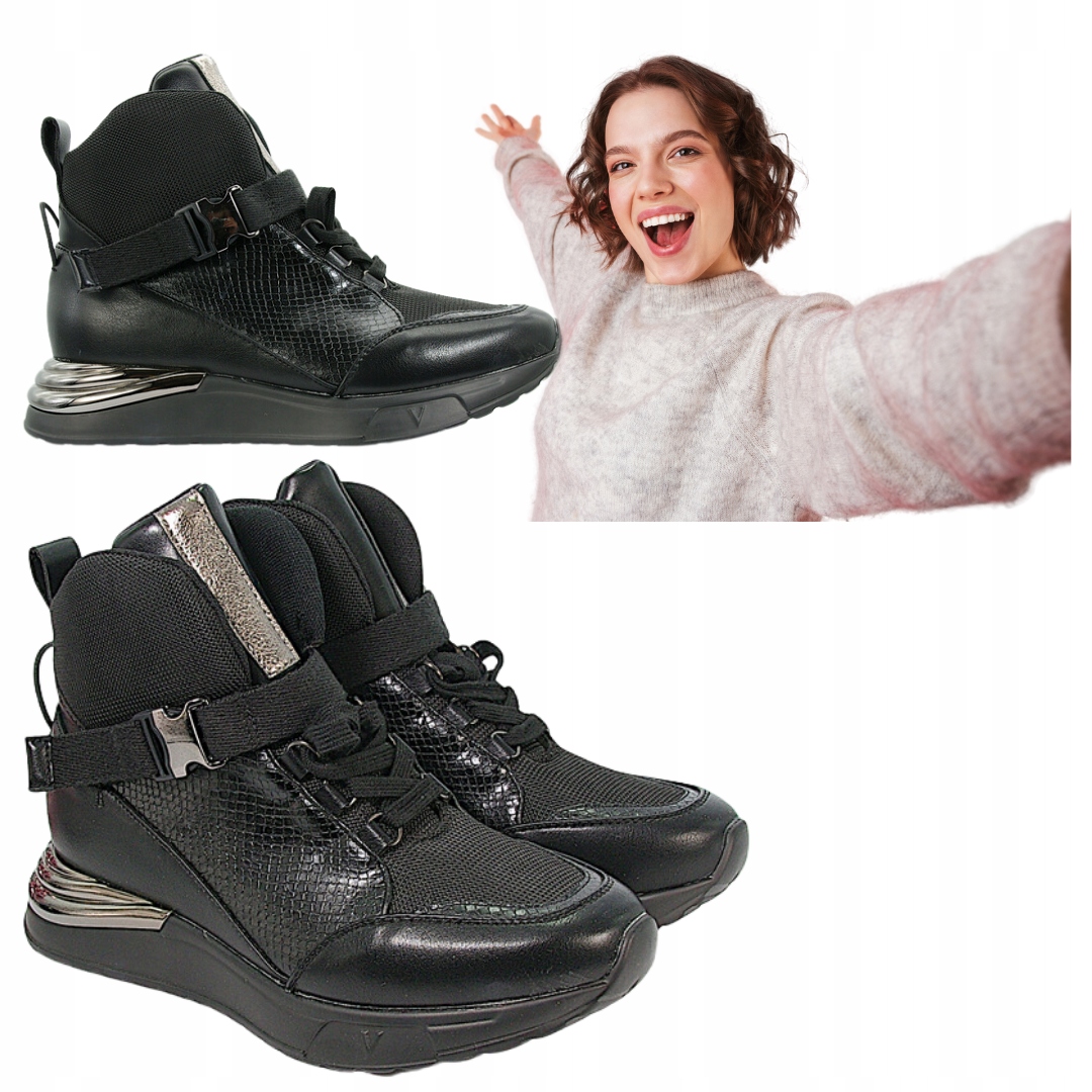 Dámské černé tenisky Vinceza 37 Polobotky Dámské šněrovací 22-10677BK