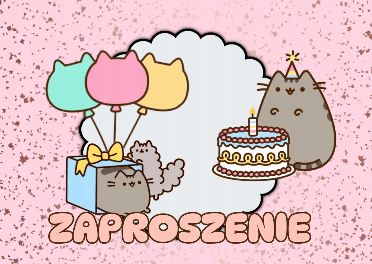 ZAPROSZENIE PUSHEEN PUSZIN ZAPROSZENIA NA URODZINY 15x10cm WIELE WZORÓW
