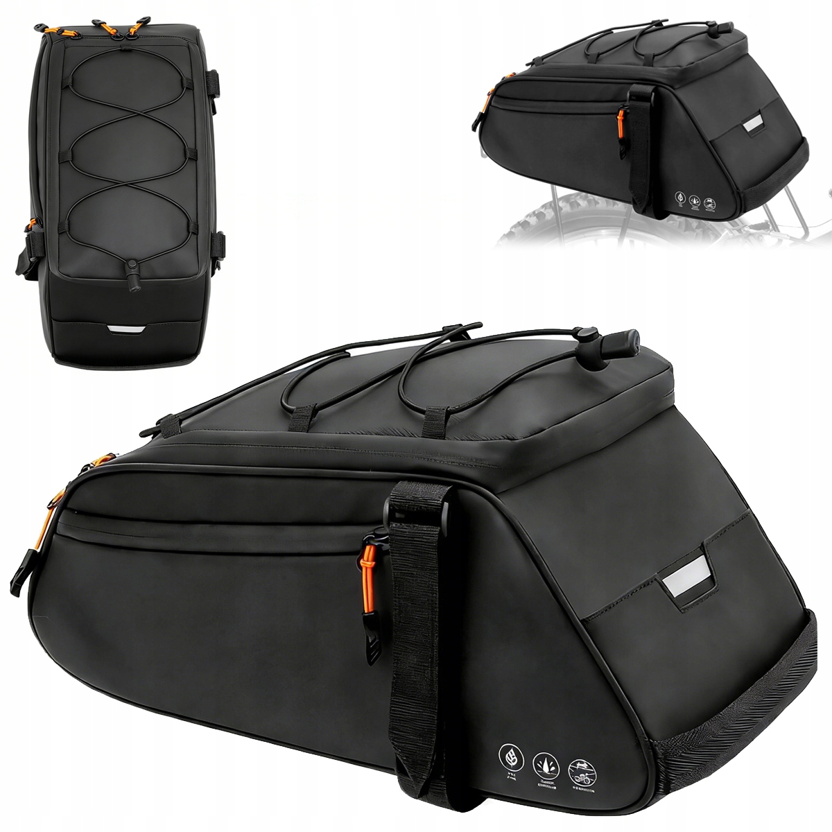 Sakwa Rowerowa Na Bagażnik Wodoodporna Odblaskowa Torba 10L Stabilna Czarna