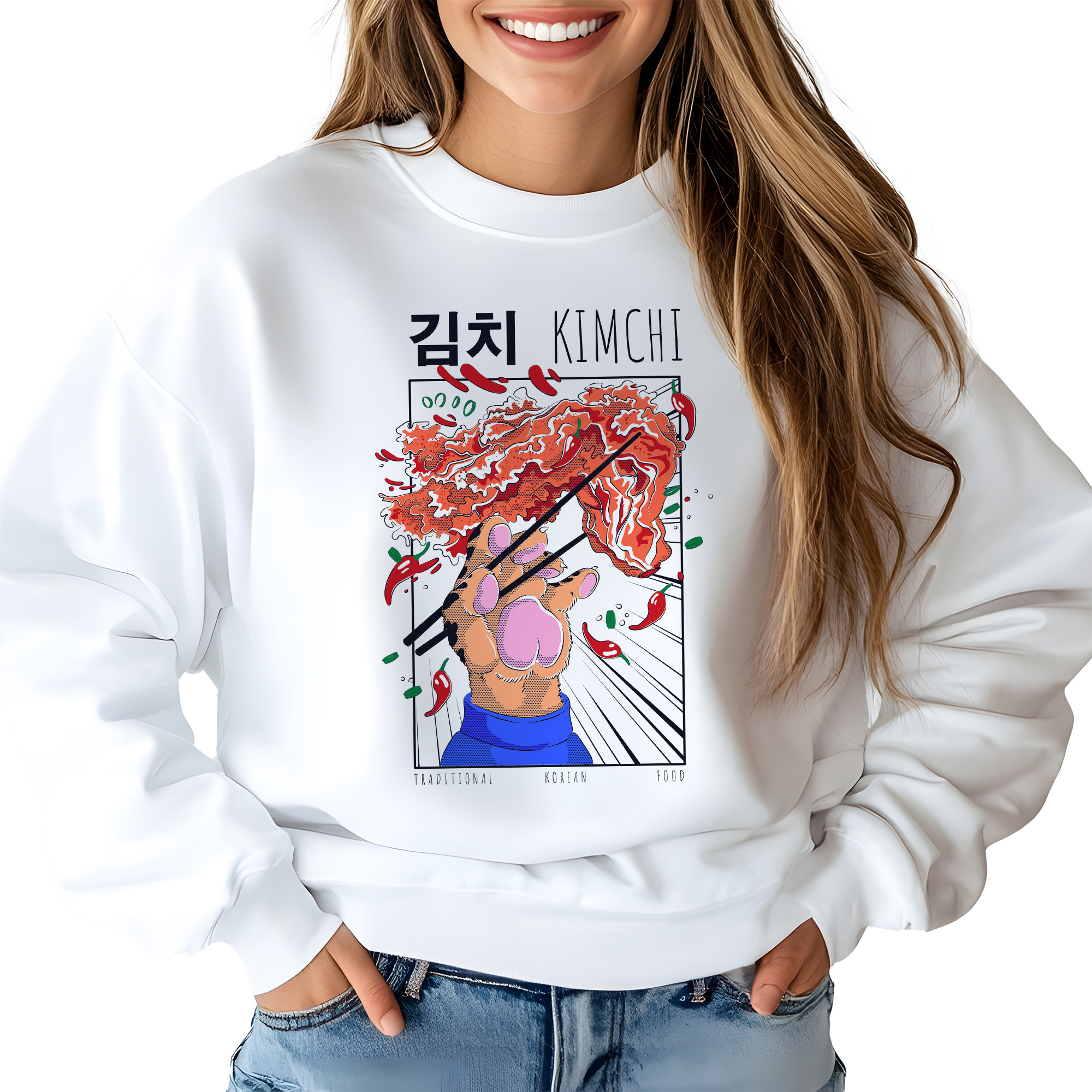 Mikina Bílá Korean Food Pohodlná Stylová Japonsko Čína Jídlo M