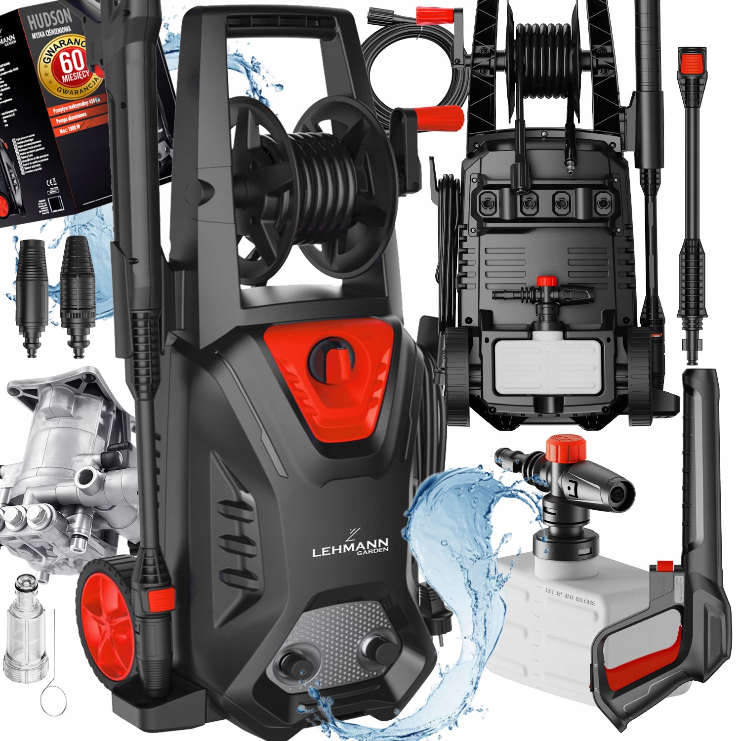 Myjka Ciśnieniowa Lehmann 260 Bar Turbo Dysza Zwijacz Na Wąż Pianownica Alu