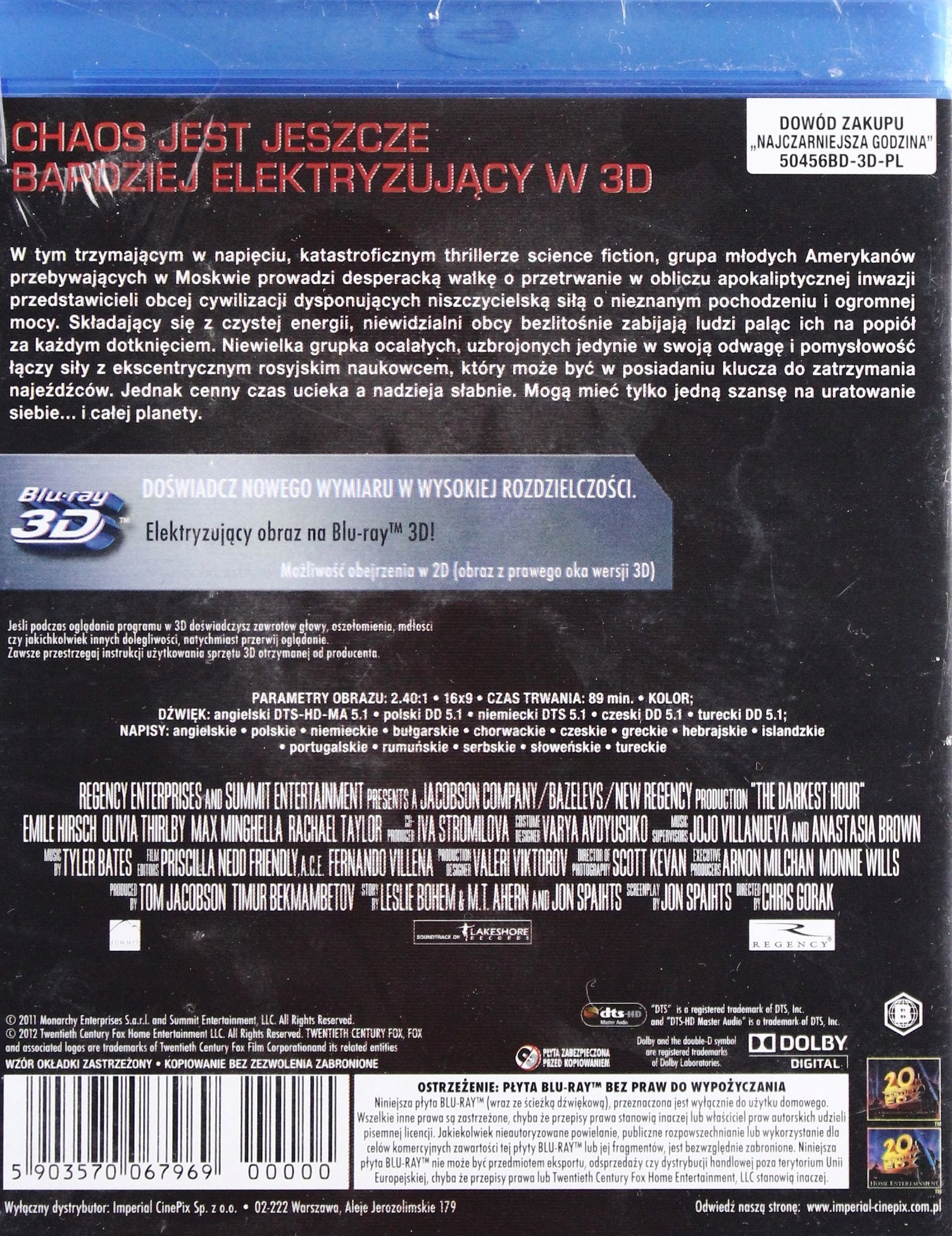 NAJCZARNIEJSZA GODZINA 3D (BLU-RAY 3D) Gatunek science fiction