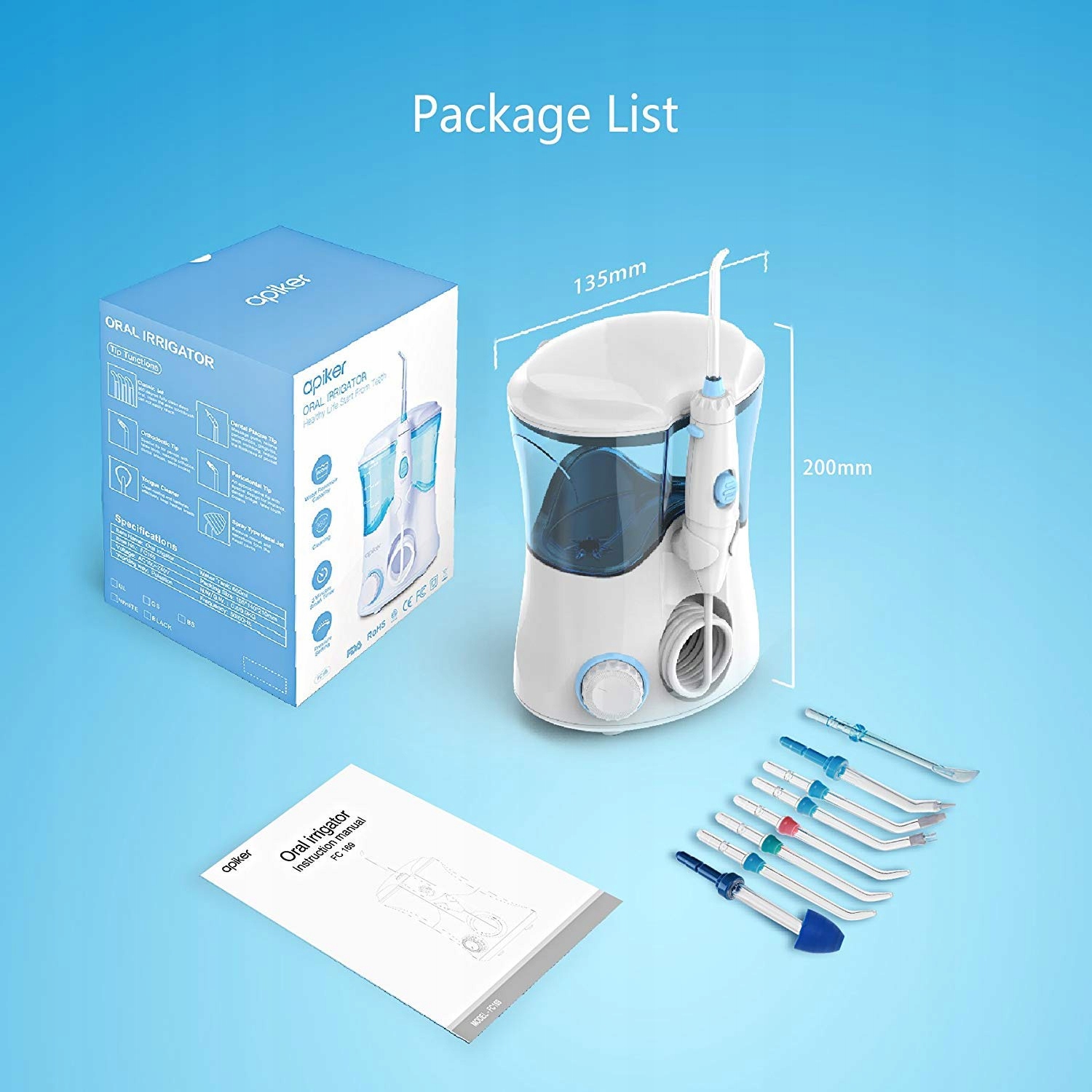 APIKER Irygator Do Zębów Elektryczny 8 Dysz 10 Trybów 600ml Dla Rodziny — miniatura 9