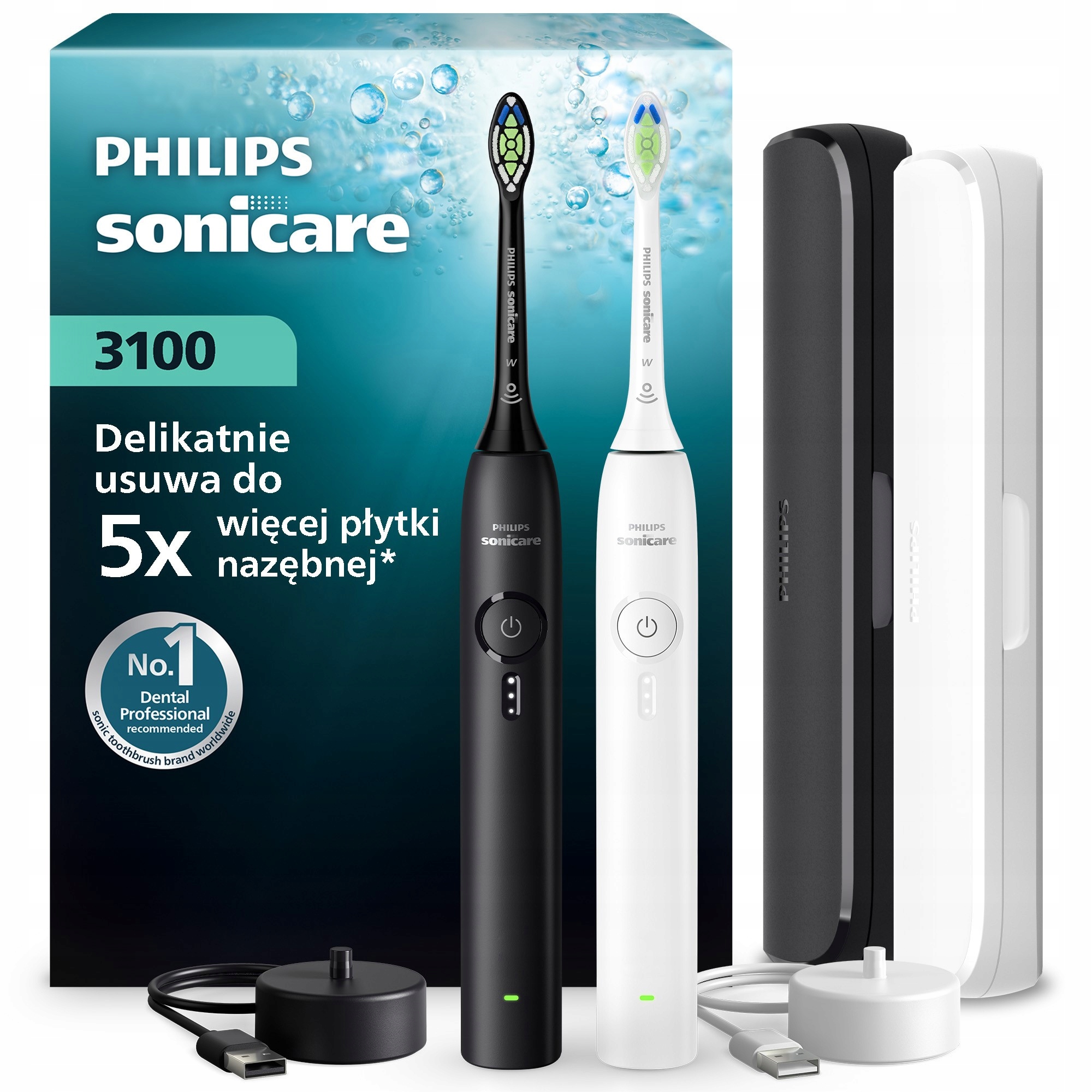 2x Philips Sonicare 3100 szczoteczka soniczna elektryczna zestaw HX4072/73