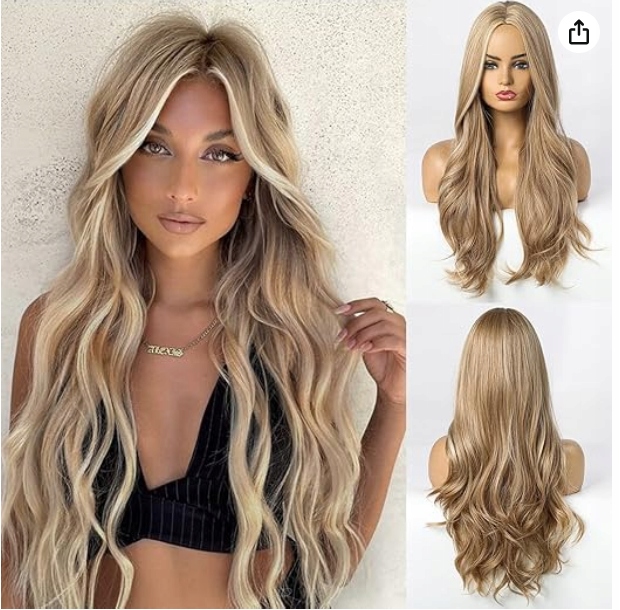 Paruka Haircube Syntetická vlnitá kudrnatá blond s proužky 70 cm