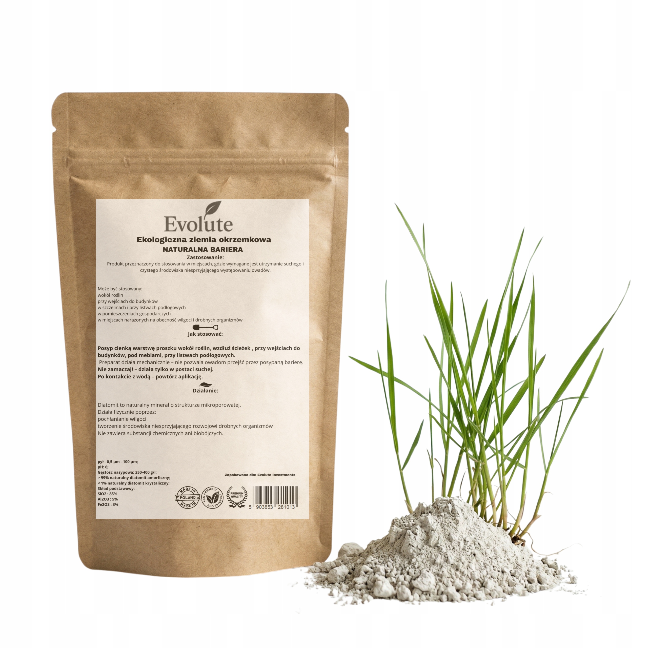 DIATOMIT ZIEMIA OKRZEMKOWA PROSZEK NATURALNA BARIERA DOM I OGRÓD 1KG