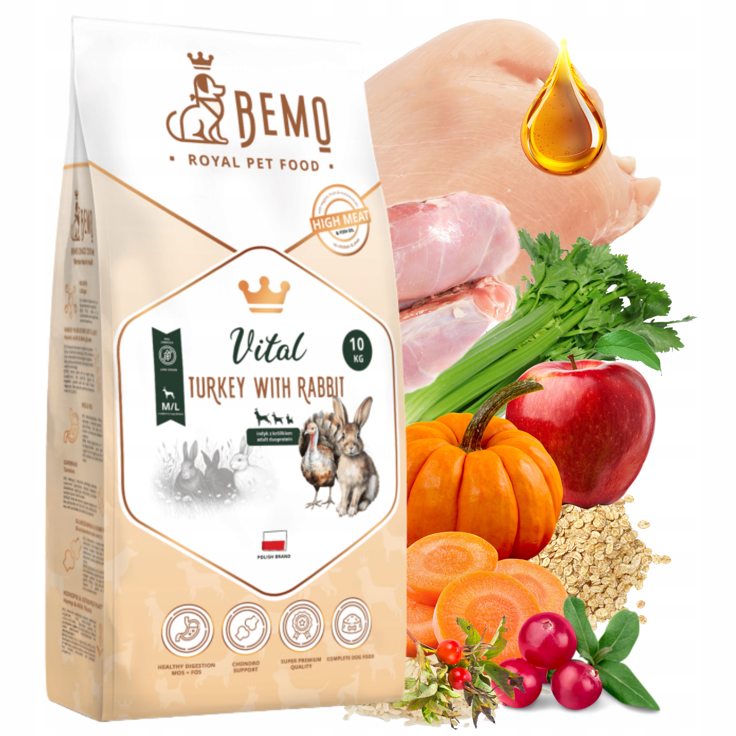 Levně Bemo Vital Krmivo pro psy Krůta Králík středních a velkých plemen M/L 10 kg