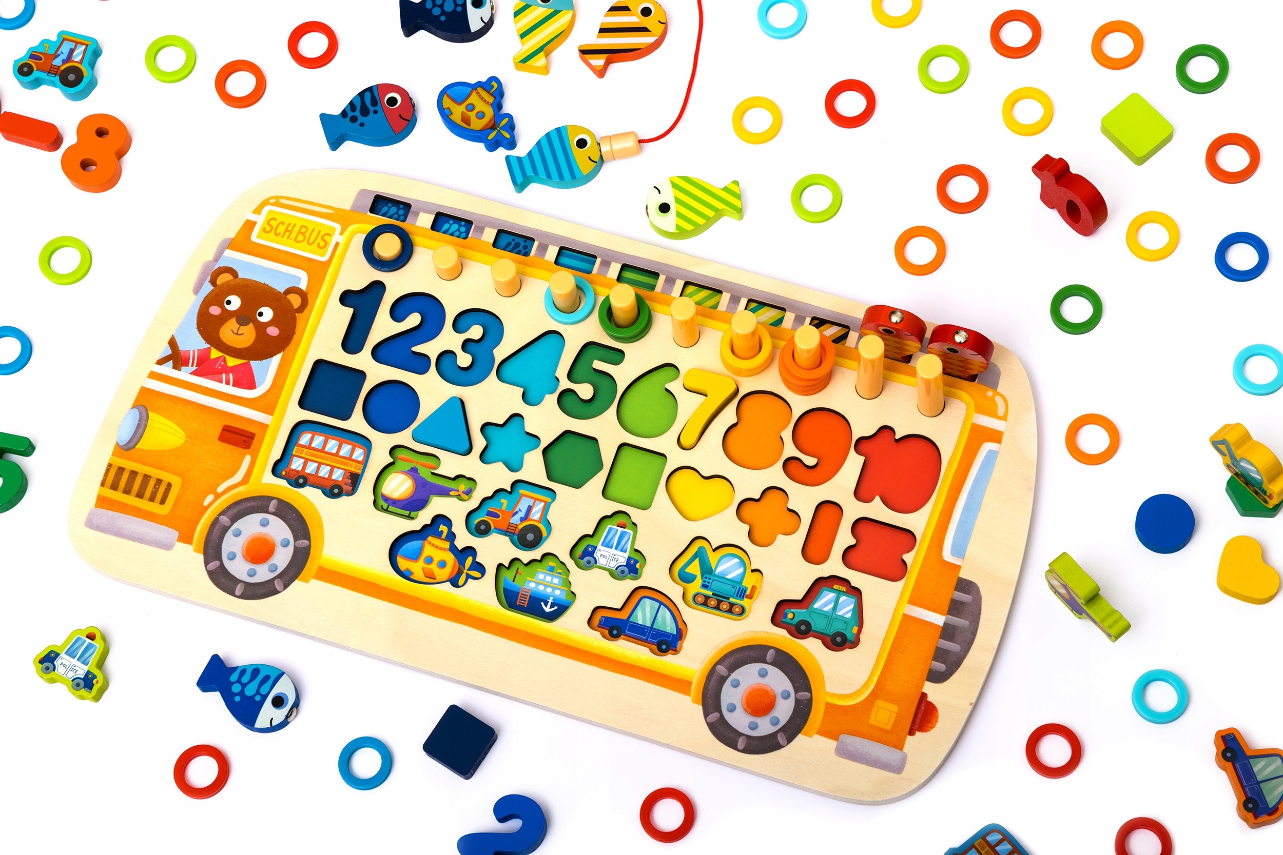 MONTESORRI UKŁADANKA DREWNIANA ZABAWKA SORTER 6W1 Marka Bajkowy Kuferek