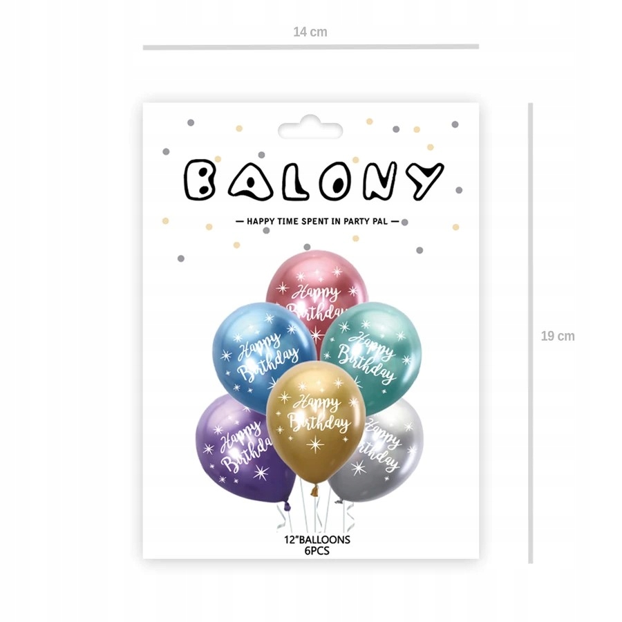 Балони с Днем рождения 12 кали микс цвет хром 6szt Marka PartyPal