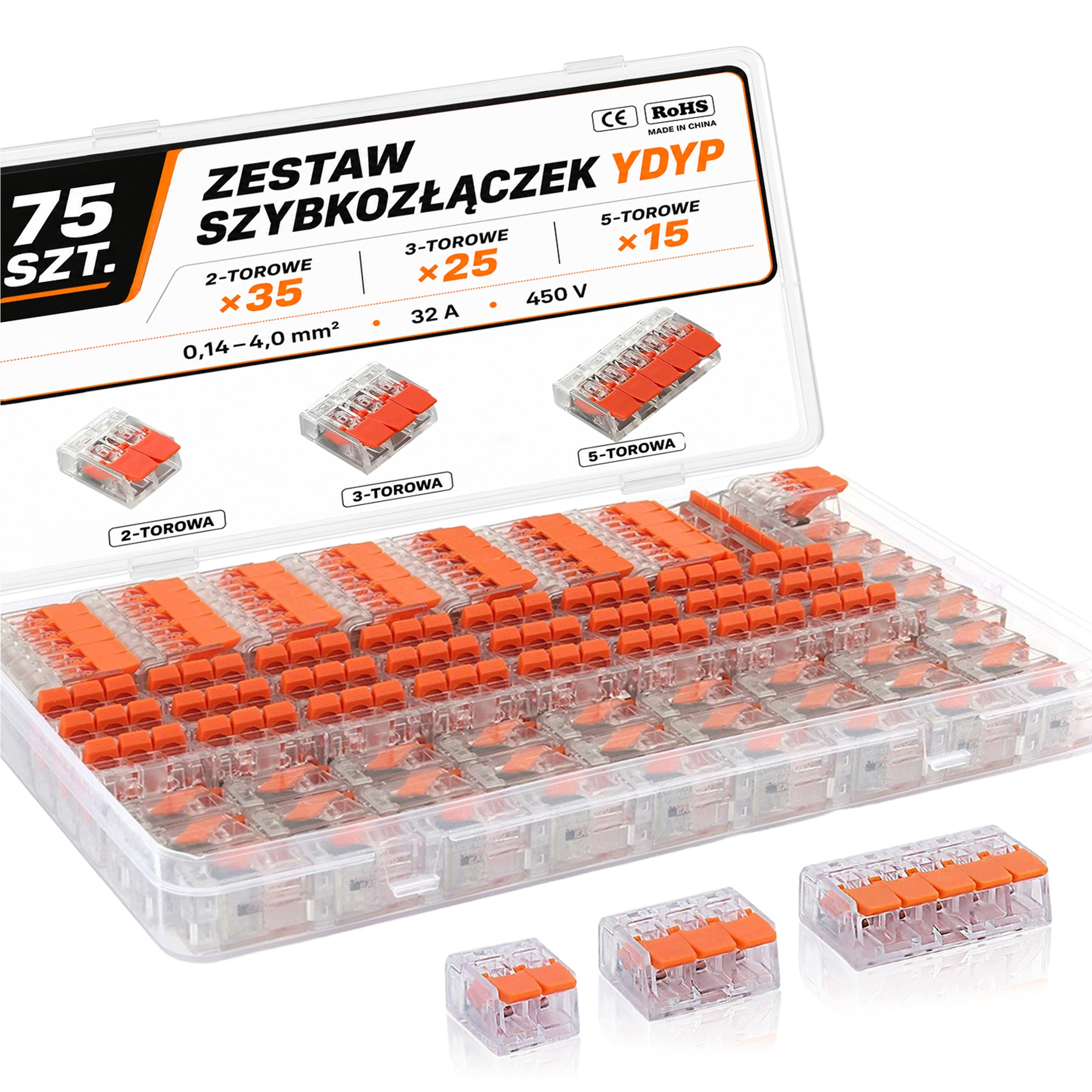 Rychlospojka rychlospojka sada 75 kusů na drát 0,14 4 mm 32 A
