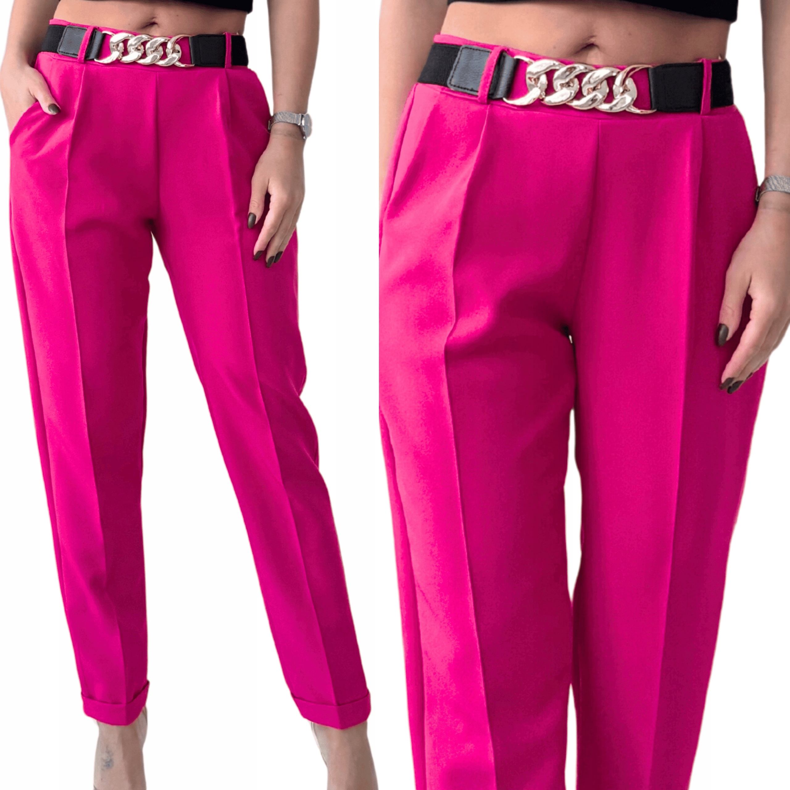 Spodnie Damskie Cygaretki Kobiece Modne 40/42 L/XL Malinowe 2611