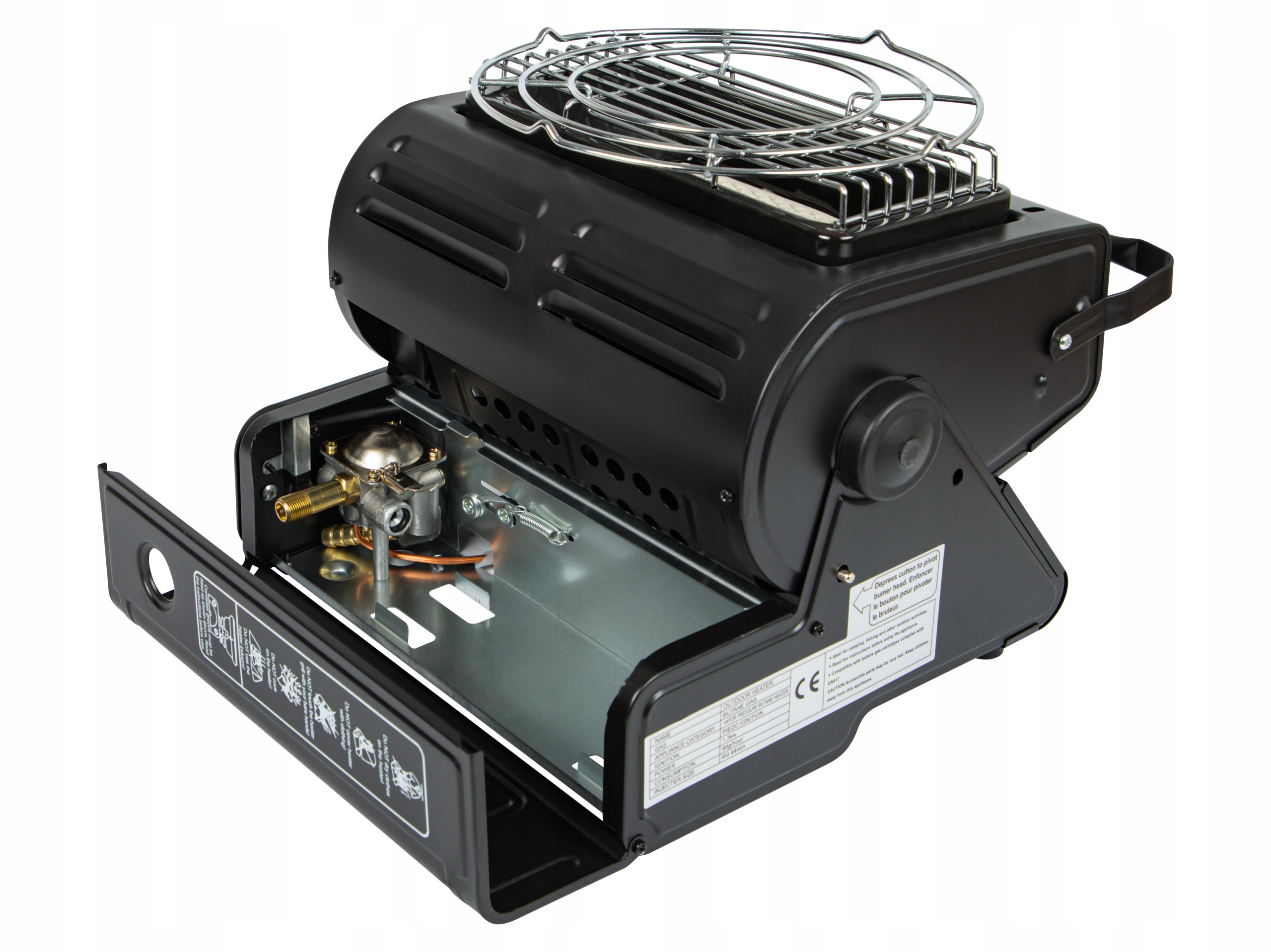 GAZOWY PIECYK TURYSTYCZNY PRZENOŚNY KUCHENKA NA KARTUSZ PROMIENNIK 1800W Zużycie gazu 125 g/h