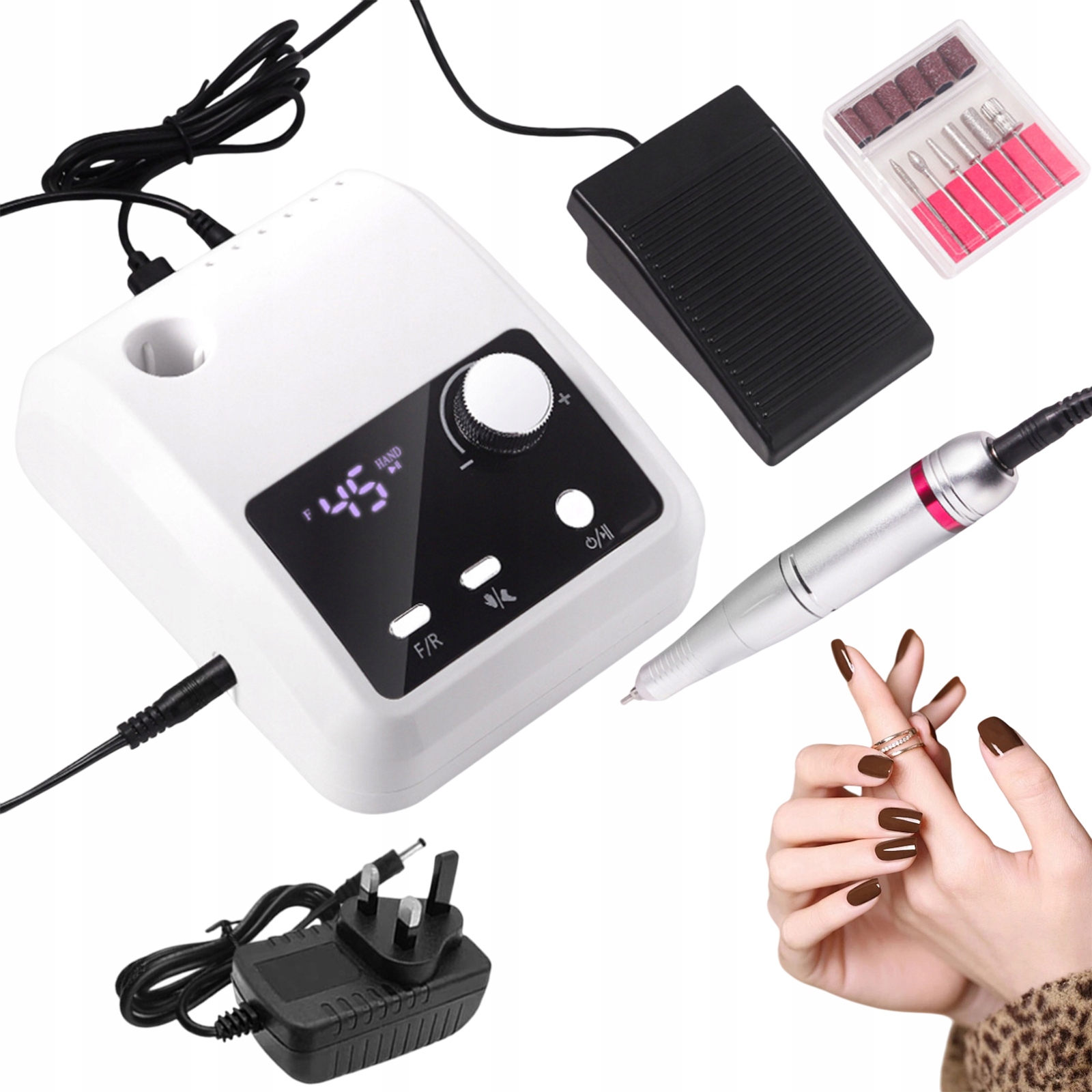 Bruska 45000 Ot/min S Pedálem Pro Manikúru A Pedikúru, Bílá