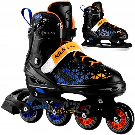 Kolečkové Brusle Brusle 2v1 2v1 Nastavitelné 39-43 Brusle Na Led Nils Modré ABEC-7 Pu 72