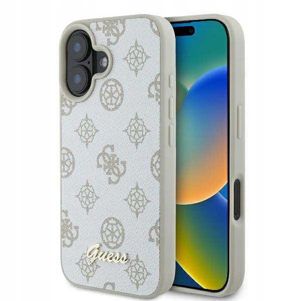Etui Guess Peony Script Logo MagSafe na iPhone 16 białe Guess