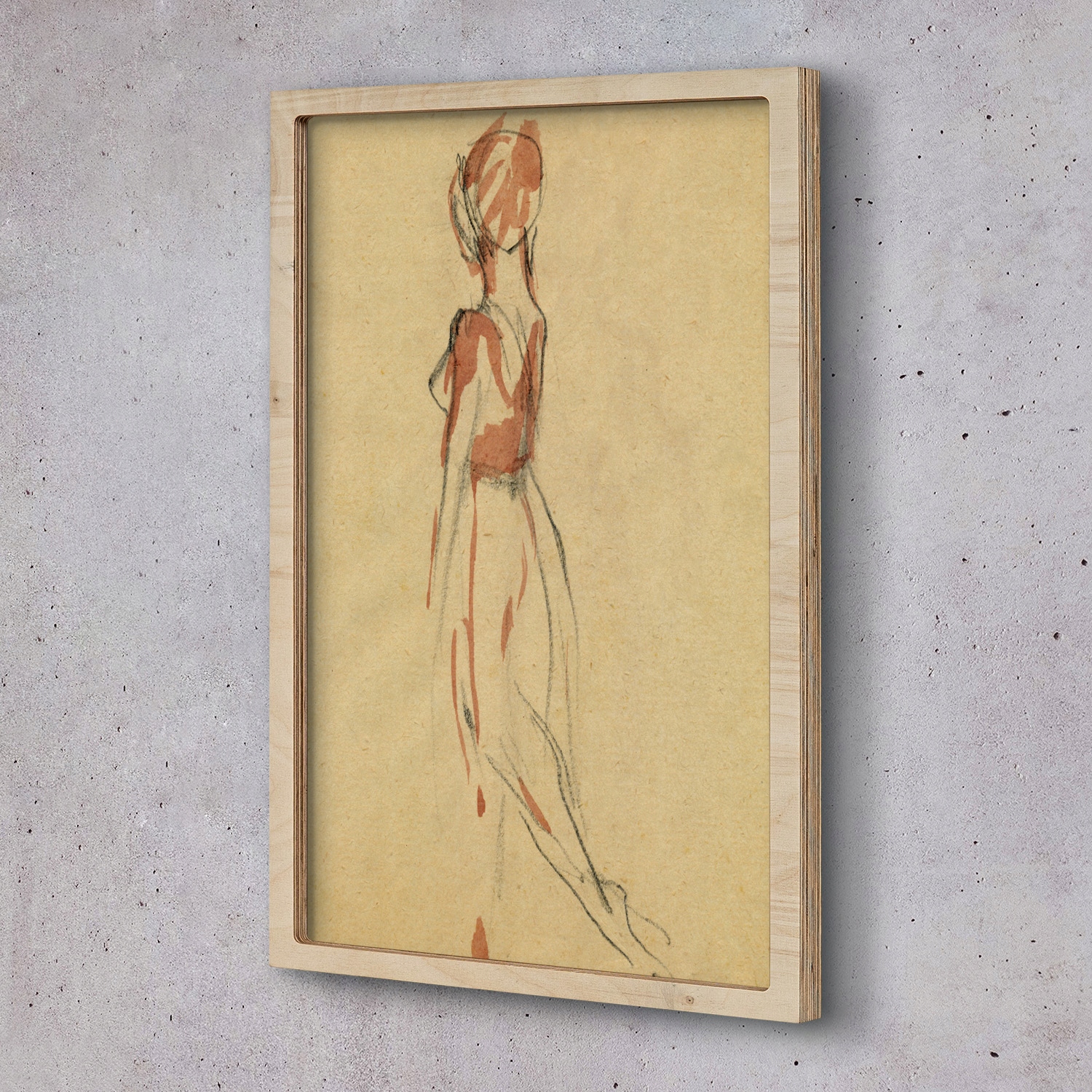 Obraz v dřevěném rámu Žena akvarel 30x50 cm