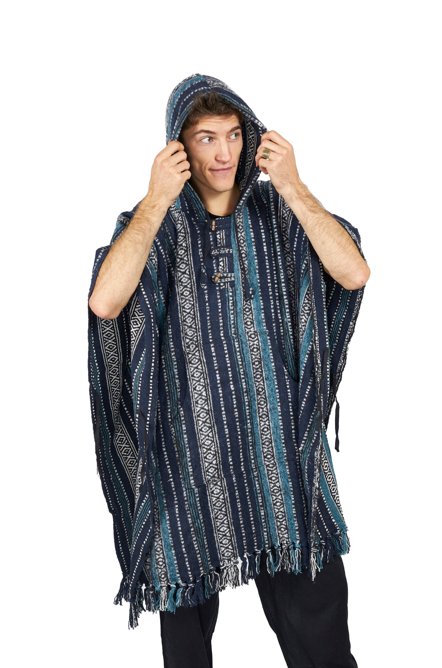 Teplé Etno Poncho pláštěnka Pončo s kapucí z Nepálu etno hippie boho
