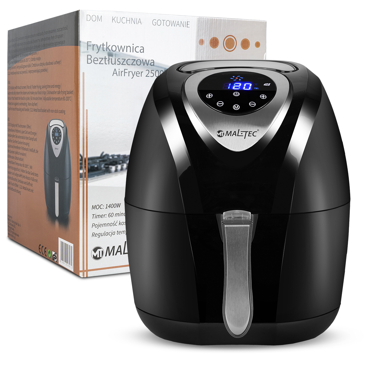 FRYTKOWNICA BEZTŁUSZCZOWA AIR FRYER DUŻA FRYTOWNICA 7 PROGRAMÓW 4,3L 1400W Wysokość produktu 34.5 cm