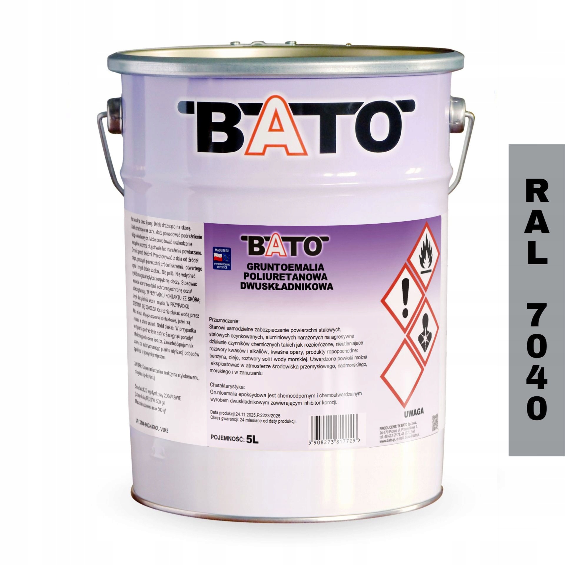 Základní Nátěr Polyuretanová Dvousložková Šedá Ral 7040 5L Bato