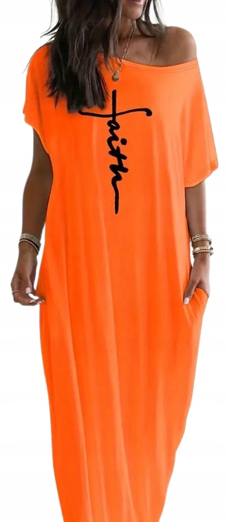 Oranžová Dlouhá Košile Noční S Kapsami, Elastické Šaty, Velikost M