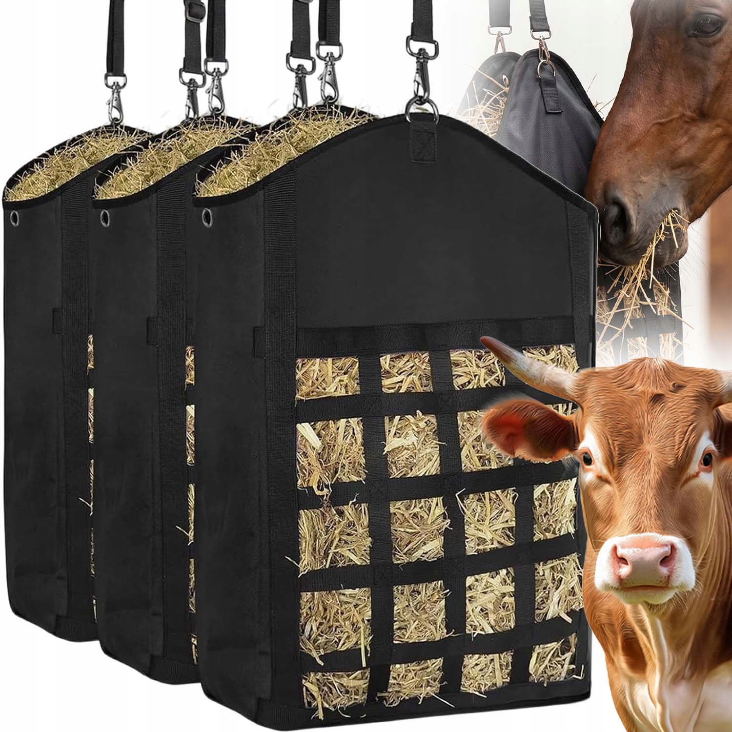 3X Sáček Taška Podavač Pro Koně Pro Zvířata Pomalé krmení s okénkem