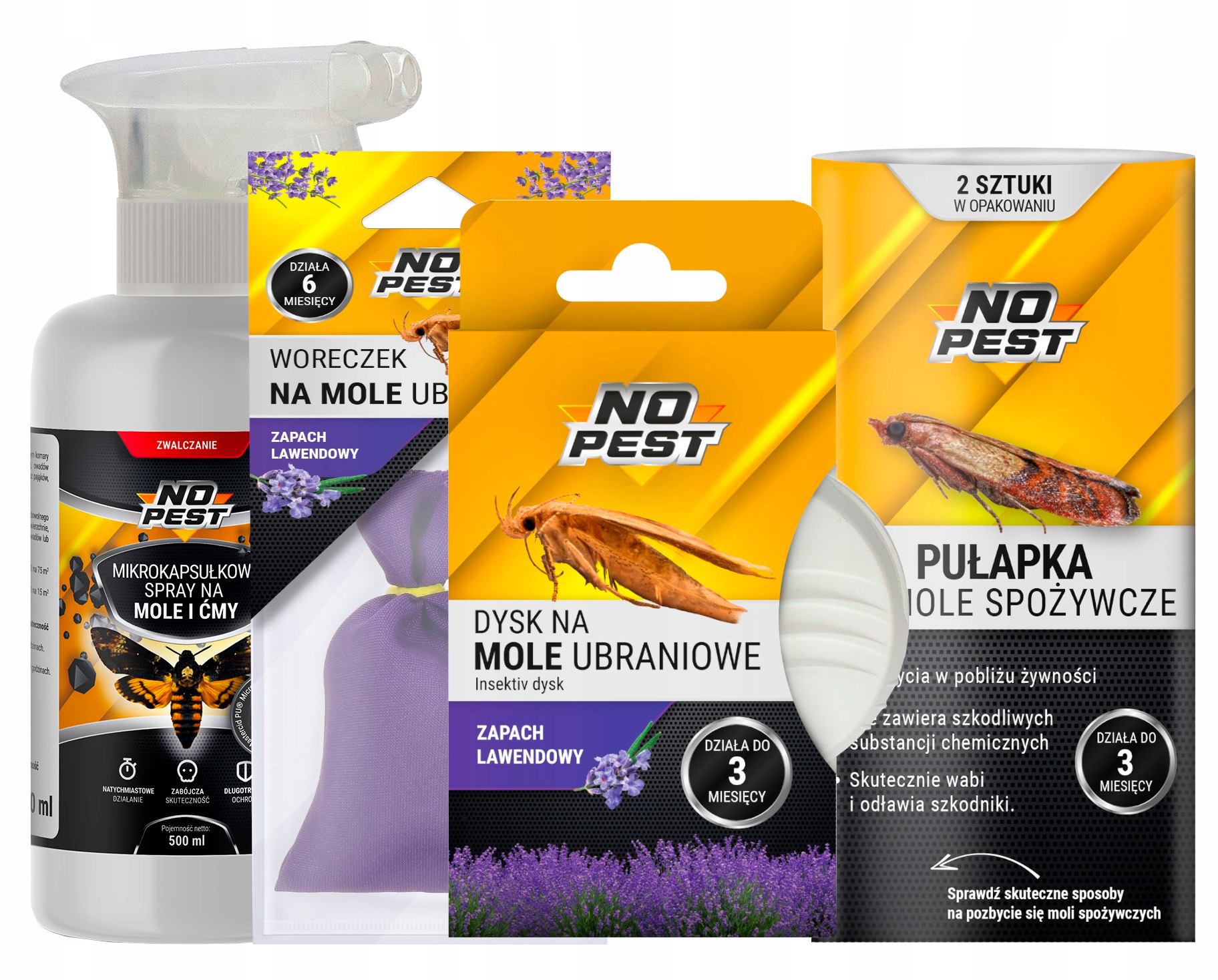 ZAWIESZKA PREPARAT DYSK PUŁAPKA LEP SPRAY ŚRODEK NA MOLE NO PEST ZESTAW