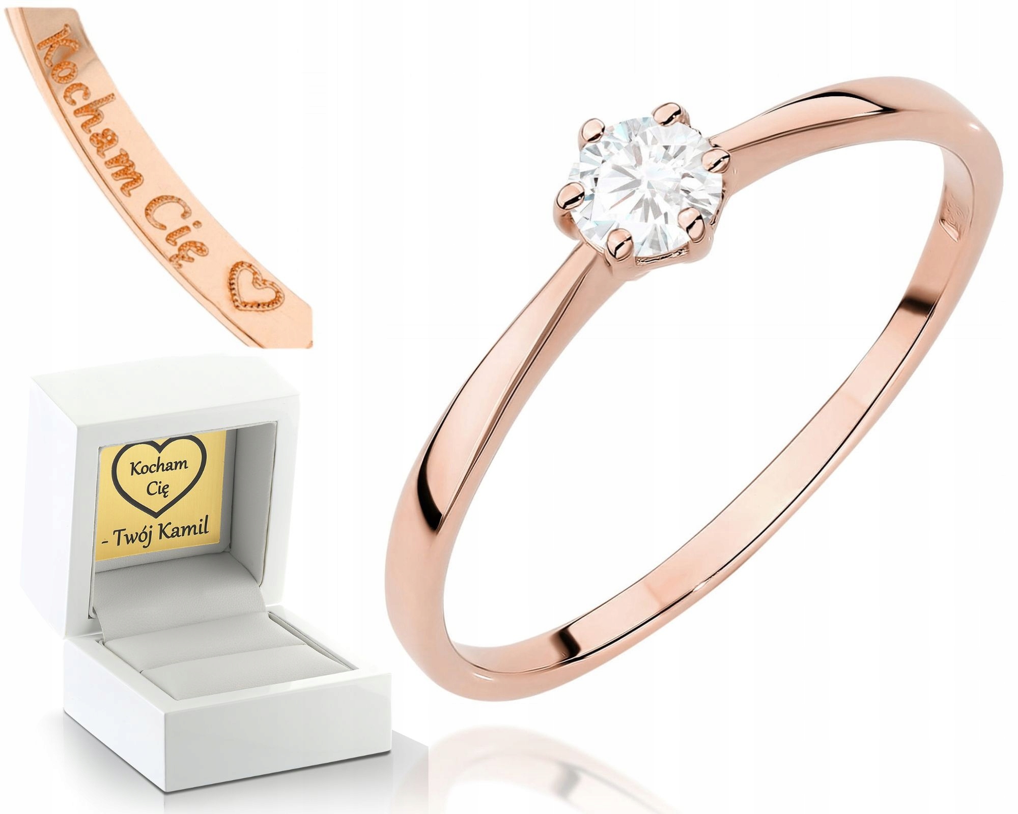 Růžový Zlatý Prstýnek S Brilantným Diamantem Ryzost 585 14K Dárek Gravírování