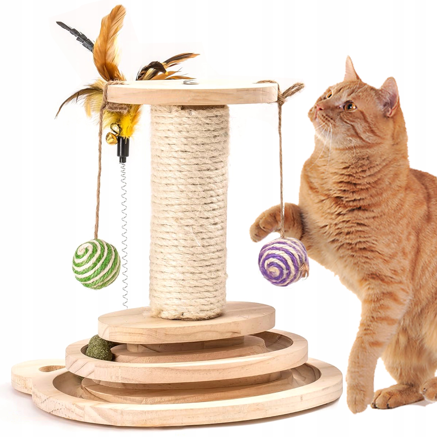 Levně Škrabadlo Pro Kočky Interaktivní Hračka Pro Kočky S Peříčky, Pevné A Odolné