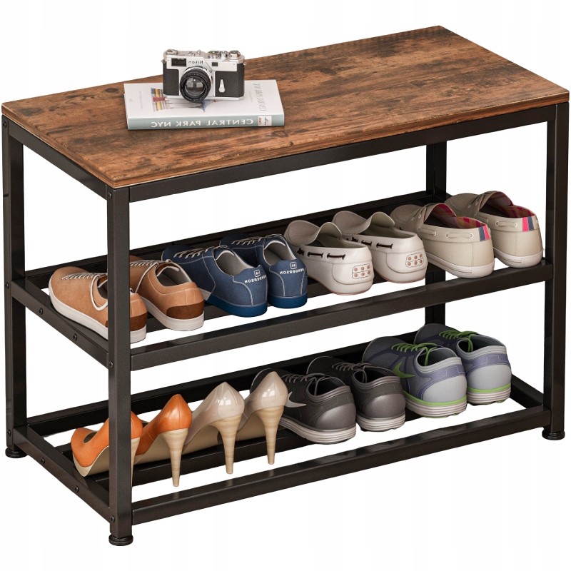 Botník Sedákem Velká Industriální Police Loft Retro Dřevo 62 CM