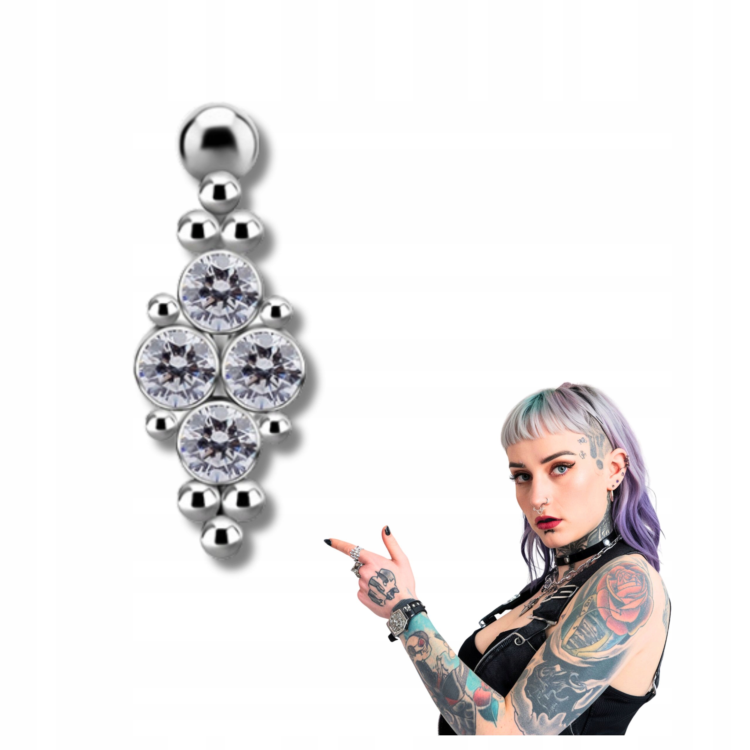Titanová piercing do pupíku premium zirconia bílá piercingová bižuterie 1.6/10 mm