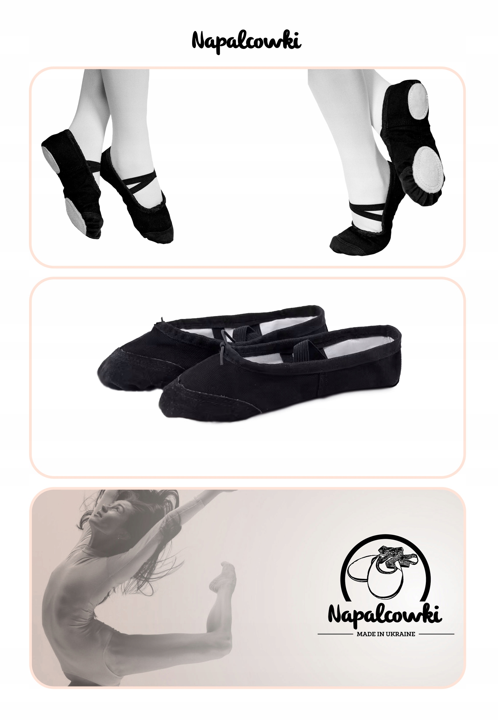 BALETKI DO TAŃCA GIMNASTYKI RYTMIKI MODEL "PRIMA" ROZMIAR 38 CZARNE Rozmiar 38